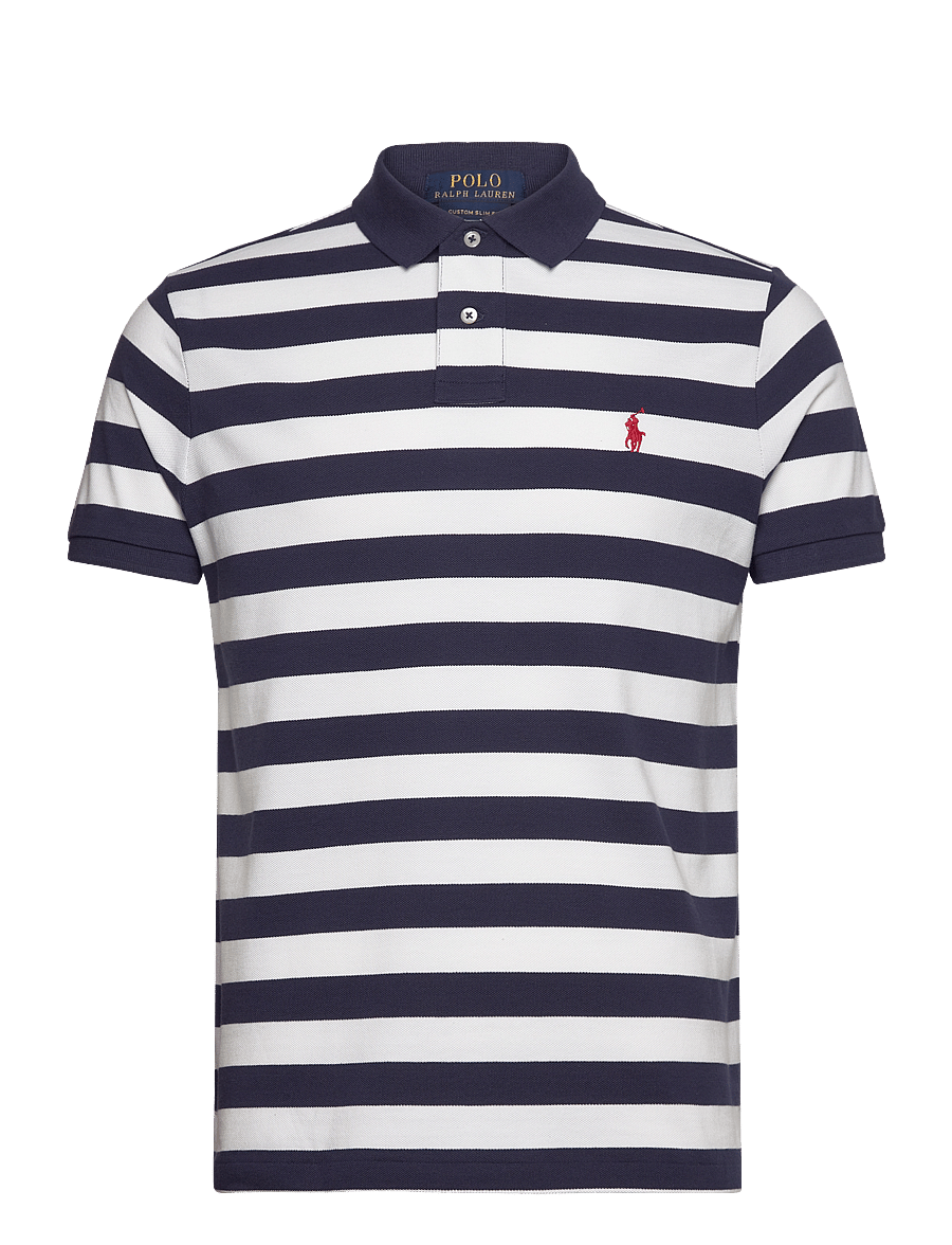 Polo Ralph Lauren - Custom Slim Fit Striped Mesh Polo Shirt - newport navy/whit - 0