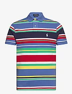 Custom Slim Fit Striped Mesh Polo Shirt - NEW ENGLAND BLUE
