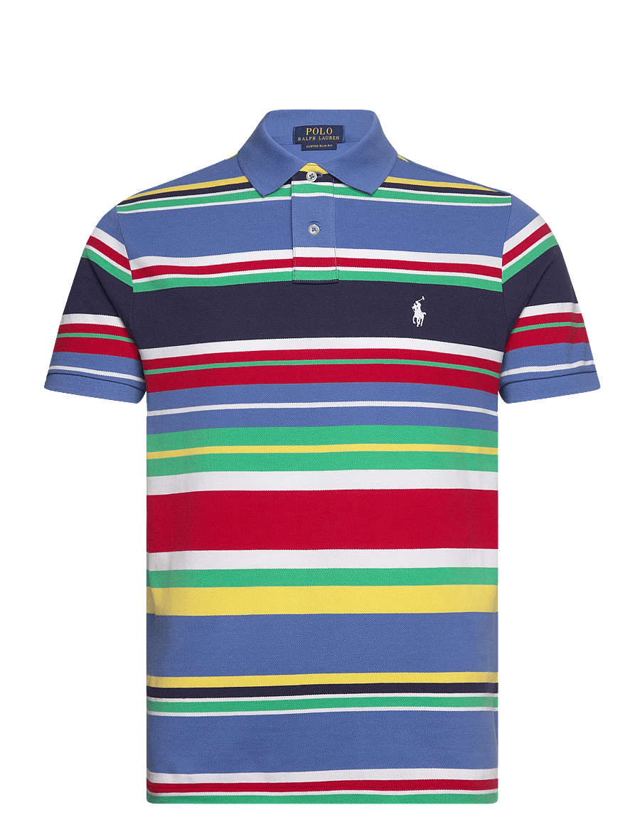 Polo Ralph Lauren - Custom Slim Fit Striped Mesh Polo Shirt - new england blue - 0