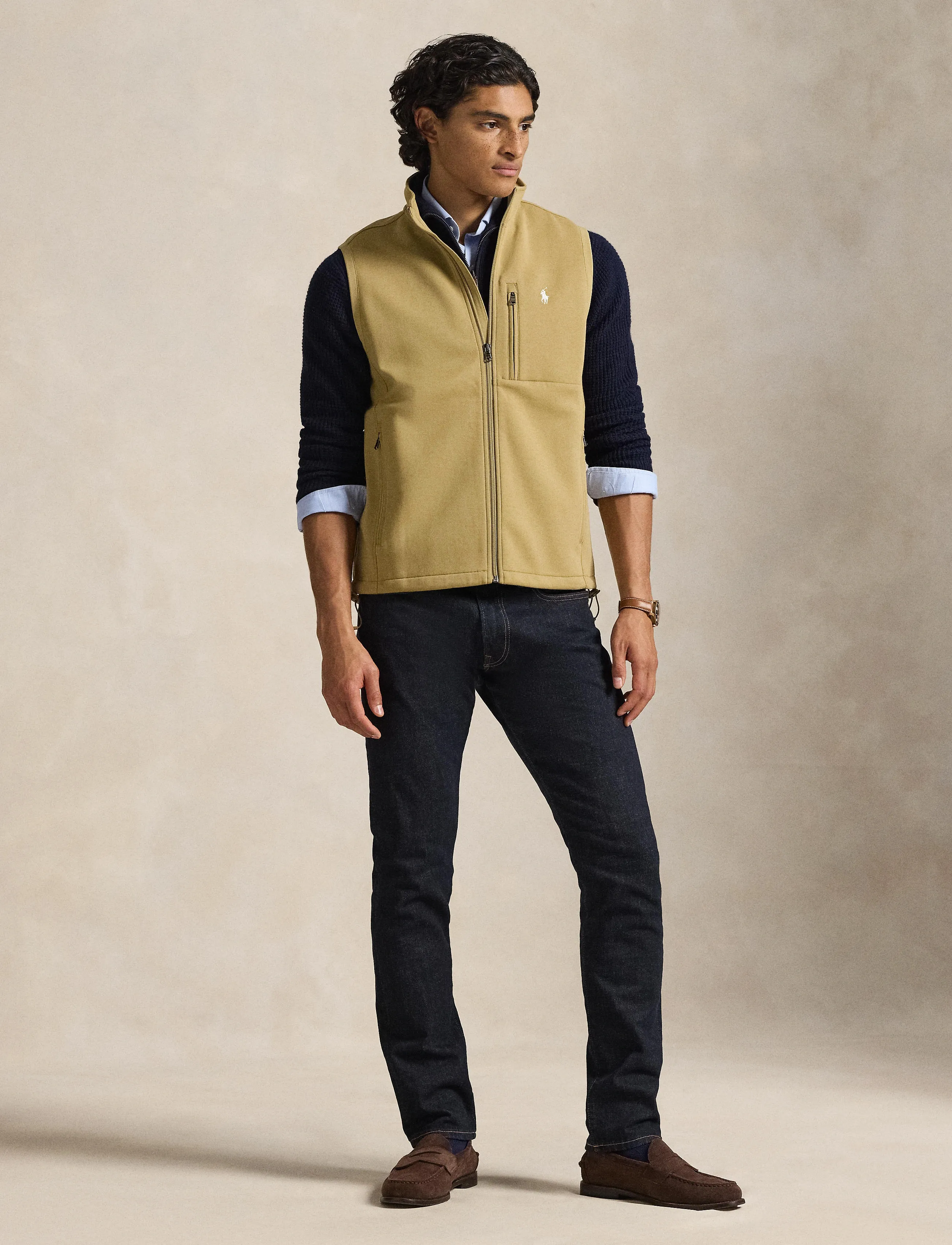 Polo Ralph Lauren Double-Knit Mockneck Vest, S, Beige, Strik > Strikkede Veste, Herre