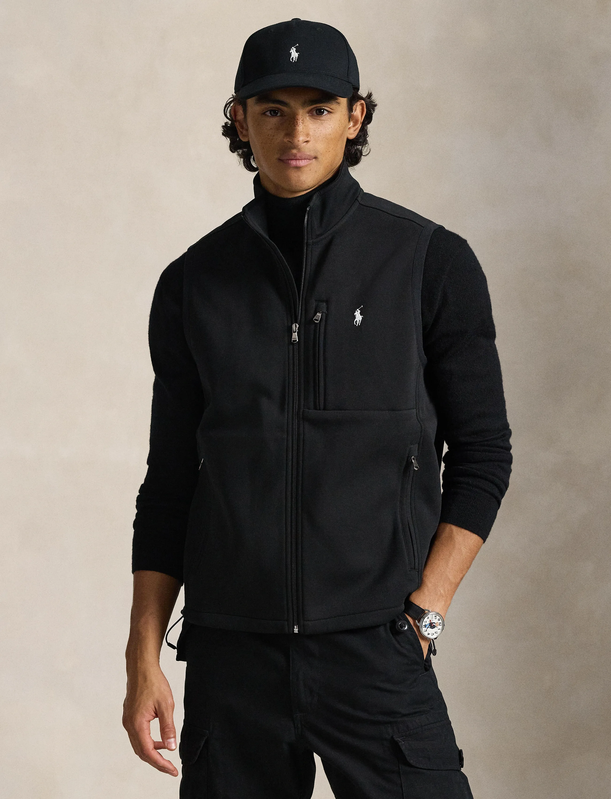 Polo Ralph Lauren Double-Knit Mockneck Vest, S, Black, Strik > Strikkede Veste, Herre