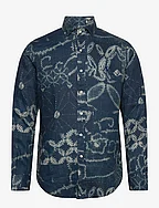 Classic Fit Abstract Print Linen Shirt - 6359 INDIGO SHIBO