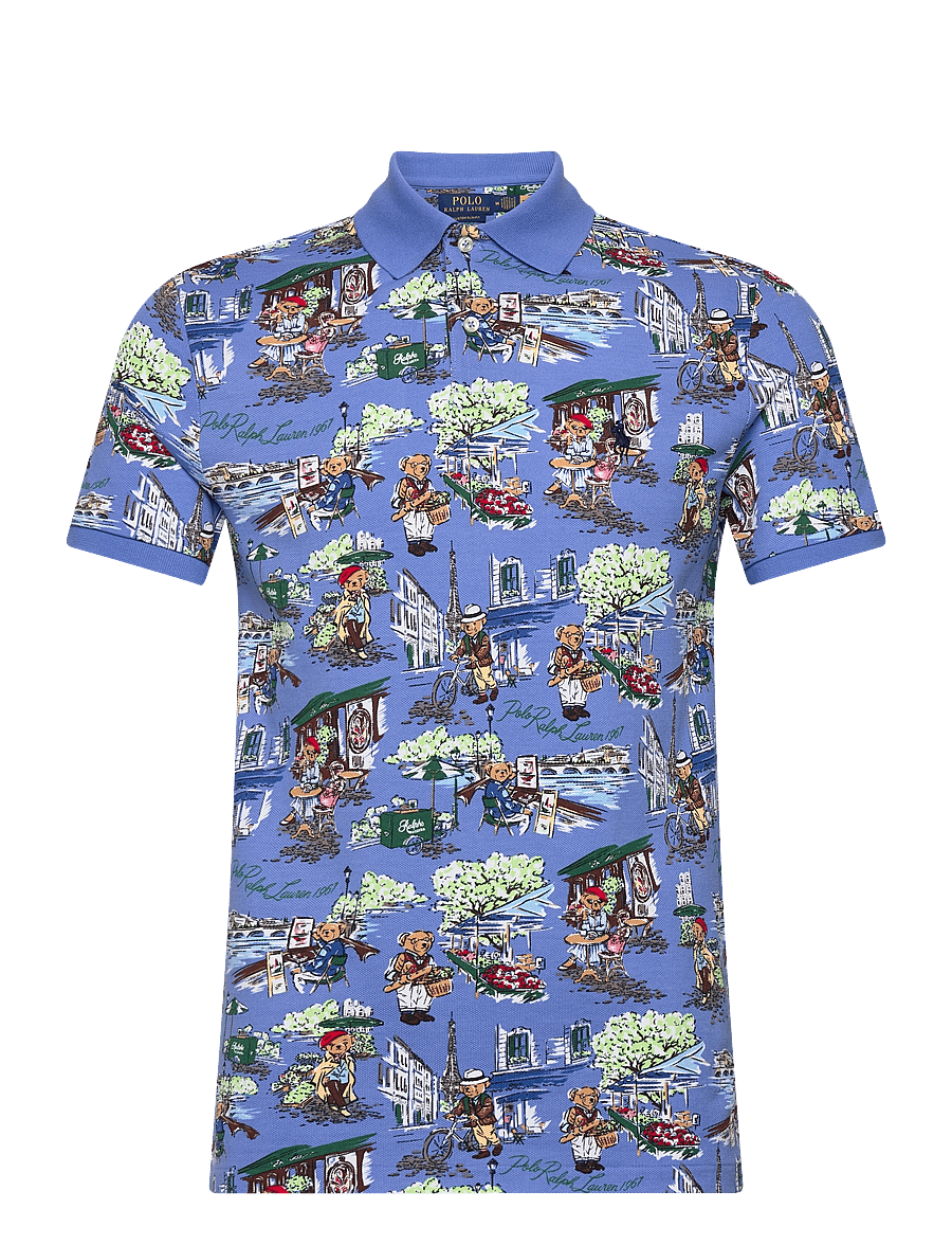 Polo Ralph Lauren - Custom Slim Polo Bear Mesh Polo Shirt - paris bear blue f - 0