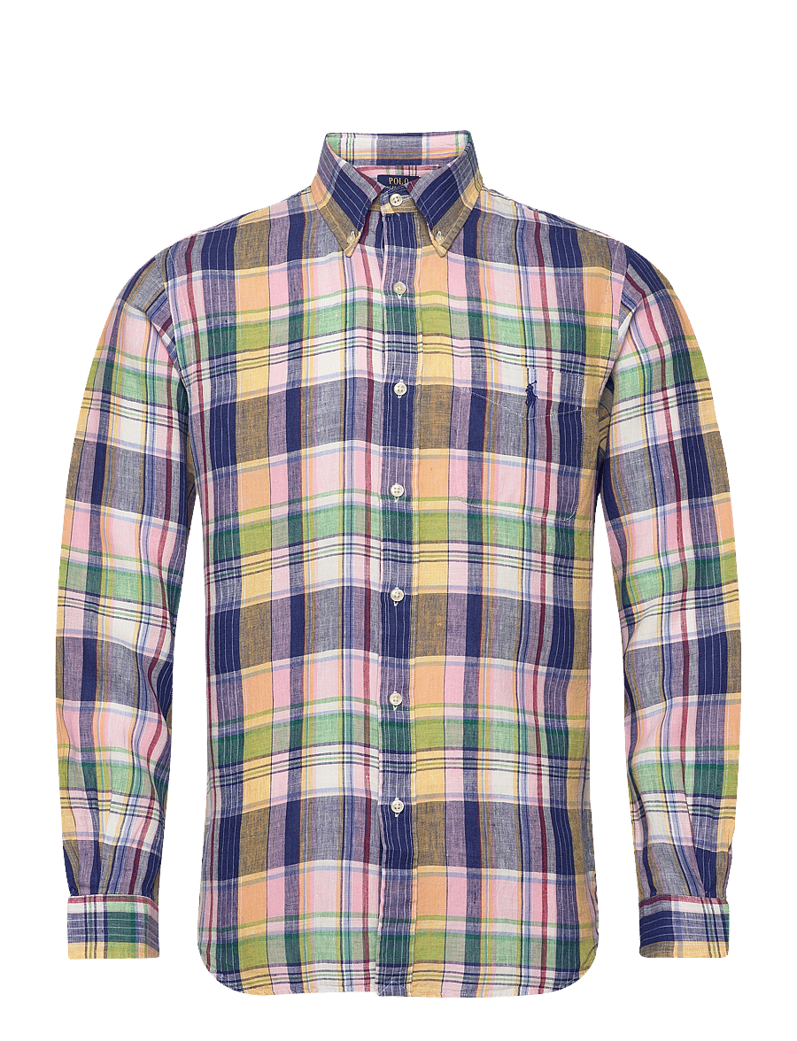 Polo Ralph Lauren - Custom Fit Plaid Linen Shirt - 6357b navy/pink m - 0