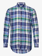 Custom Fit Plaid Linen Shirt - 6357A BLUE/GREEN