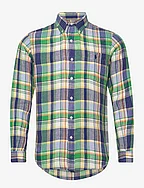 Custom Fit Plaid Linen Shirt - 6357C GREEN/BLUE