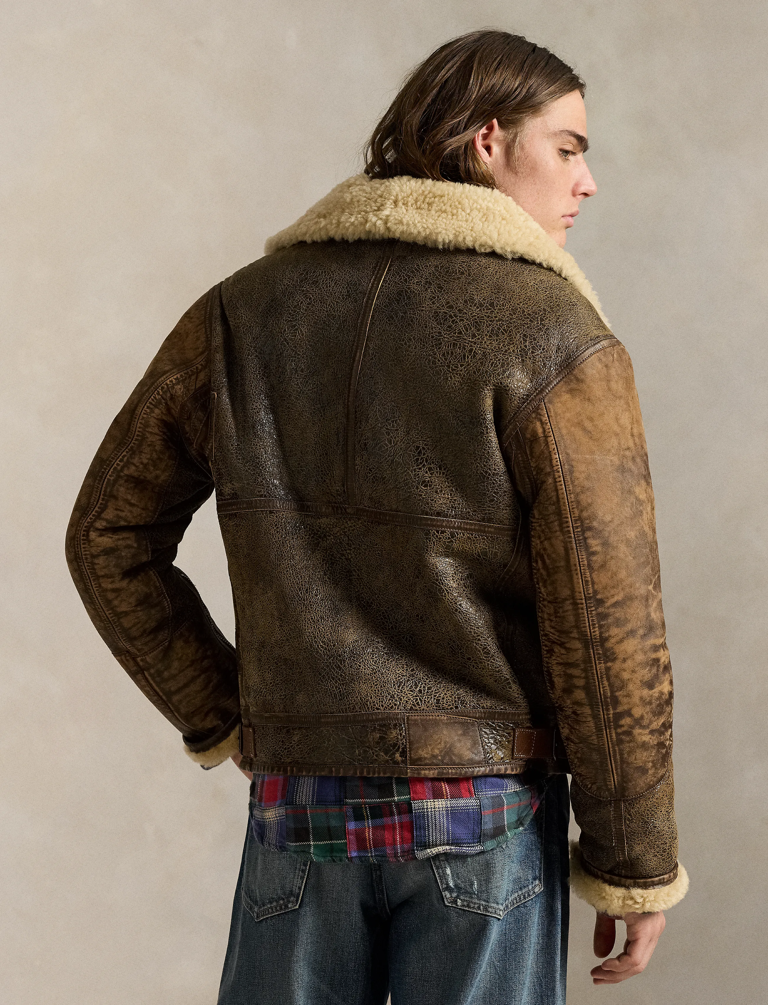 Polo Ralph Lauren - Leather-Trim Shearling Flight Jacket - herbstjacken - brown earth - 4