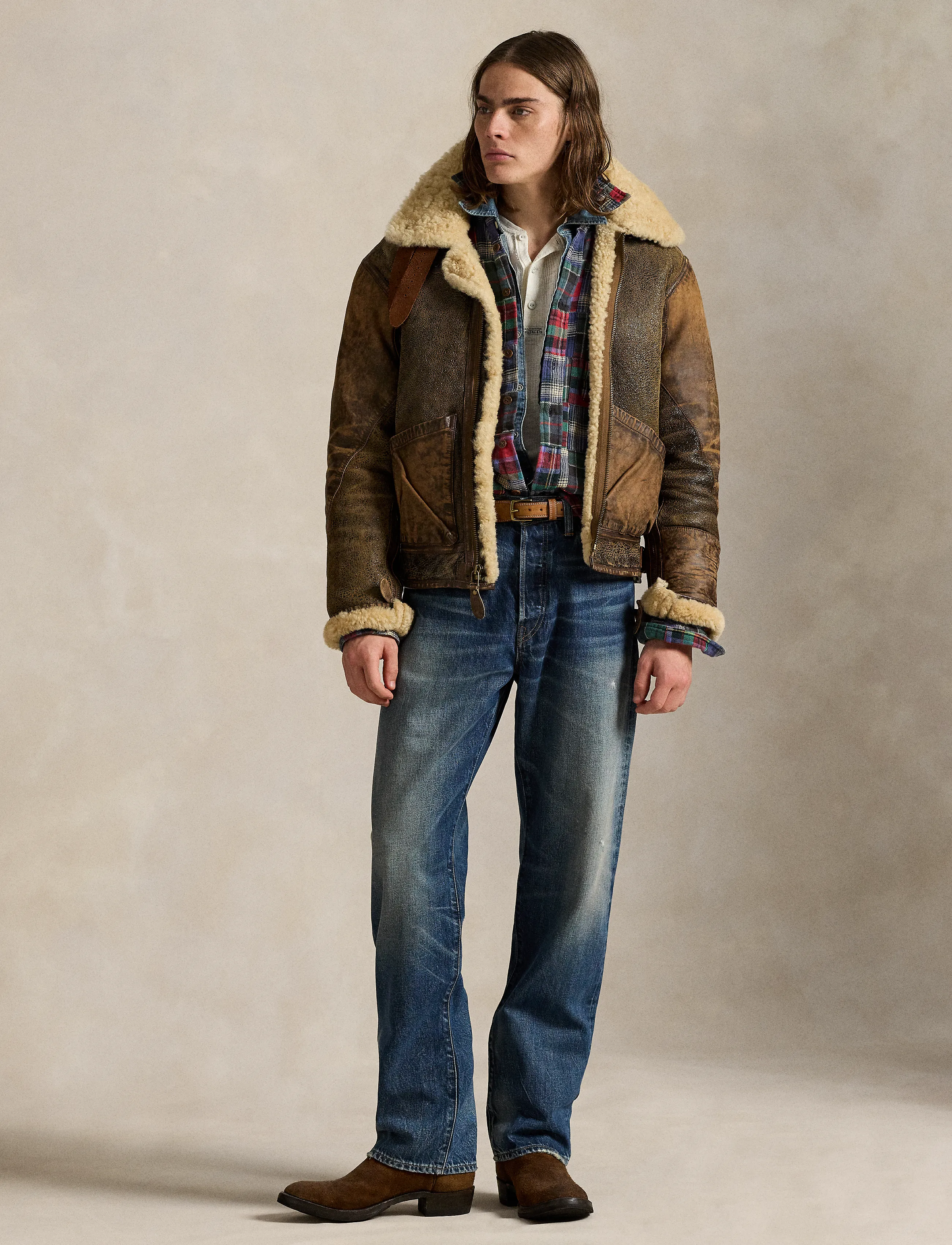 Polo Ralph Lauren - Leather-Trim Shearling Flight Jacket - herbstjacken - brown earth - 5