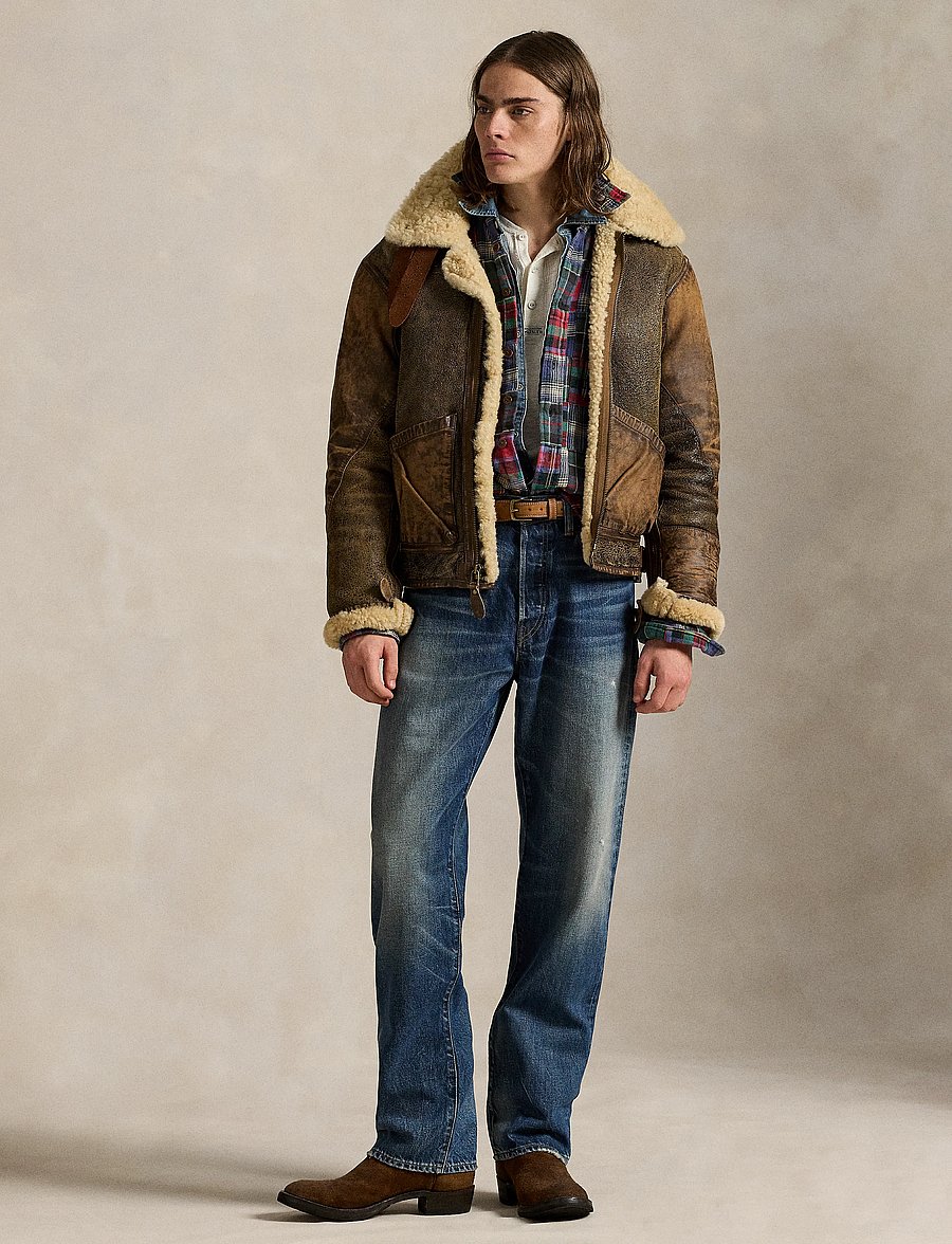 Polo Ralph Lauren - Leather-Trim Shearling Flight Jacket - herbstjacken - brown earth - 5