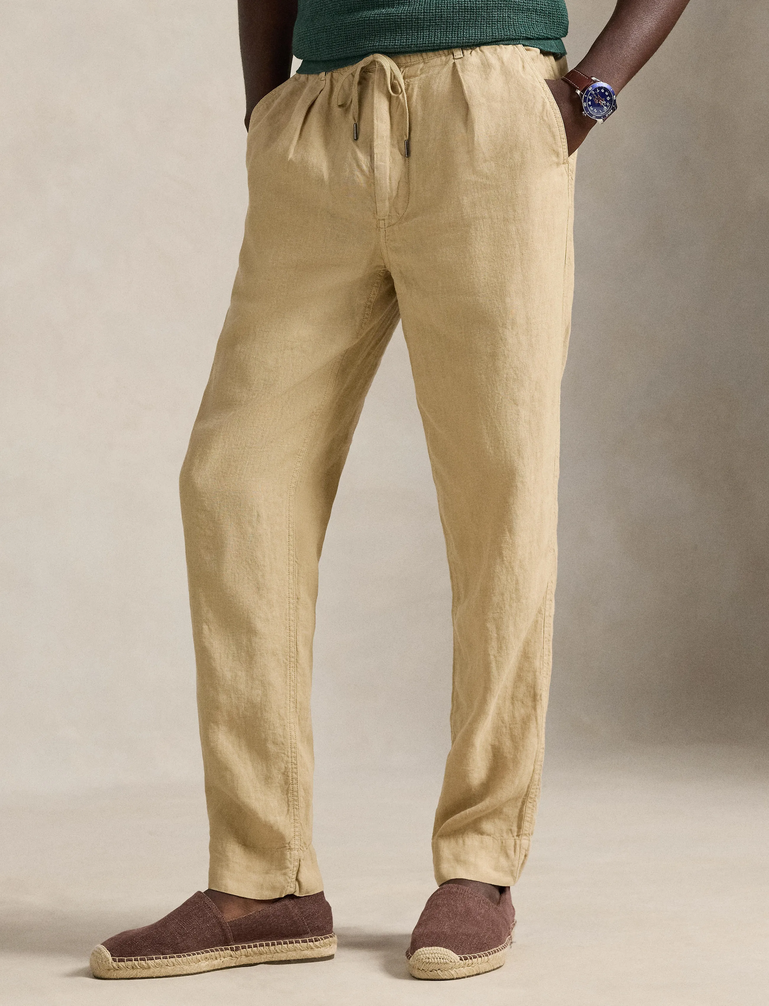 Polo Ralph Lauren Lateef Slim Tapered Fit Linen Pant, Mænd, Hørbukser Med Snøre, Beige, Str: S