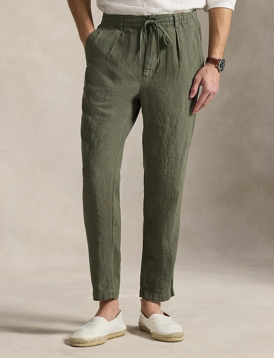 Polo Ralph Lauren - Lateef Slim Tapered Fit Linen Pant - linnebyxor - new olive - 0
