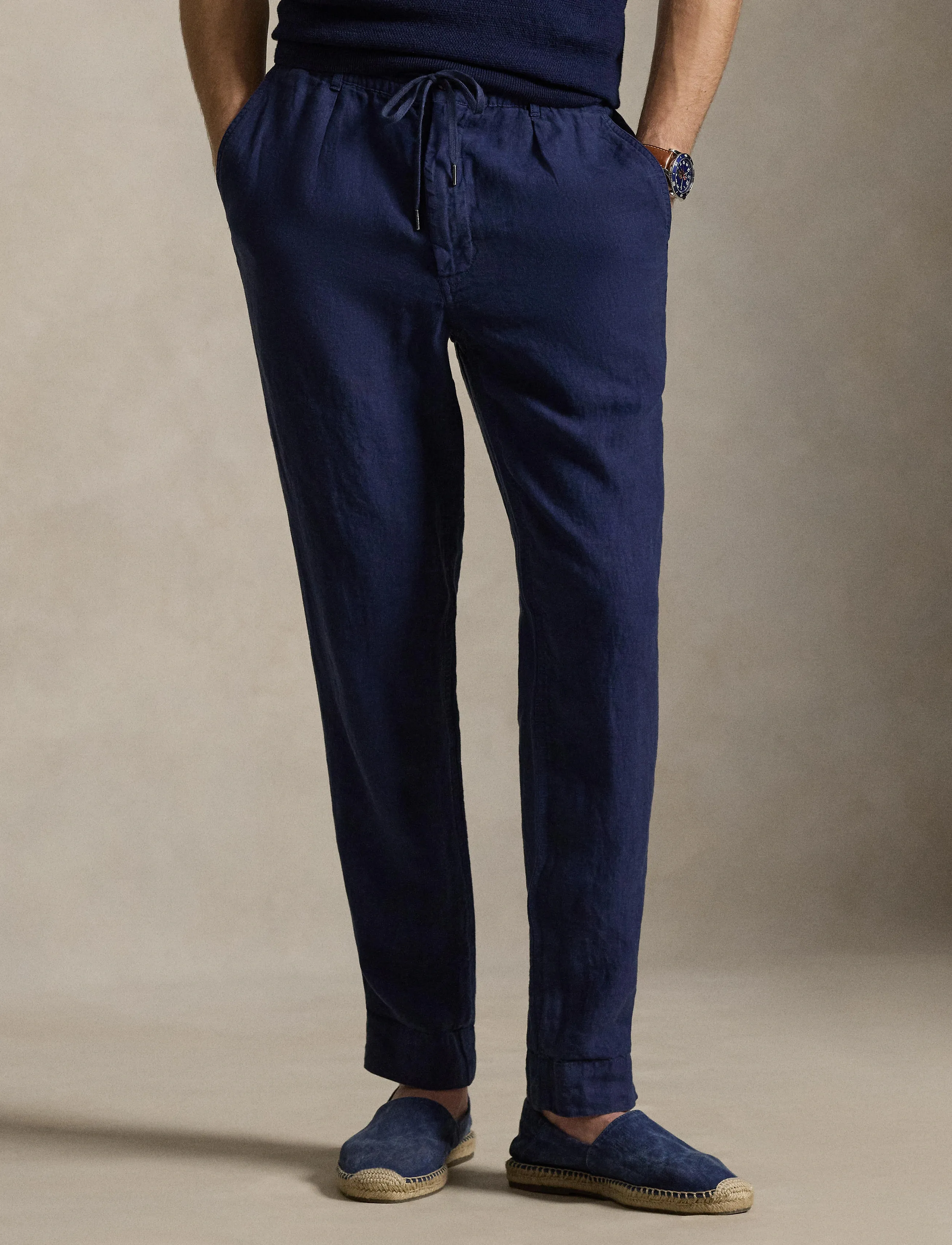 Polo Ralph Lauren Lateef Slim Tapered Fit Linen Pant, Mænd, Hørbukser Med Snøre, Navy, Str: XXL
