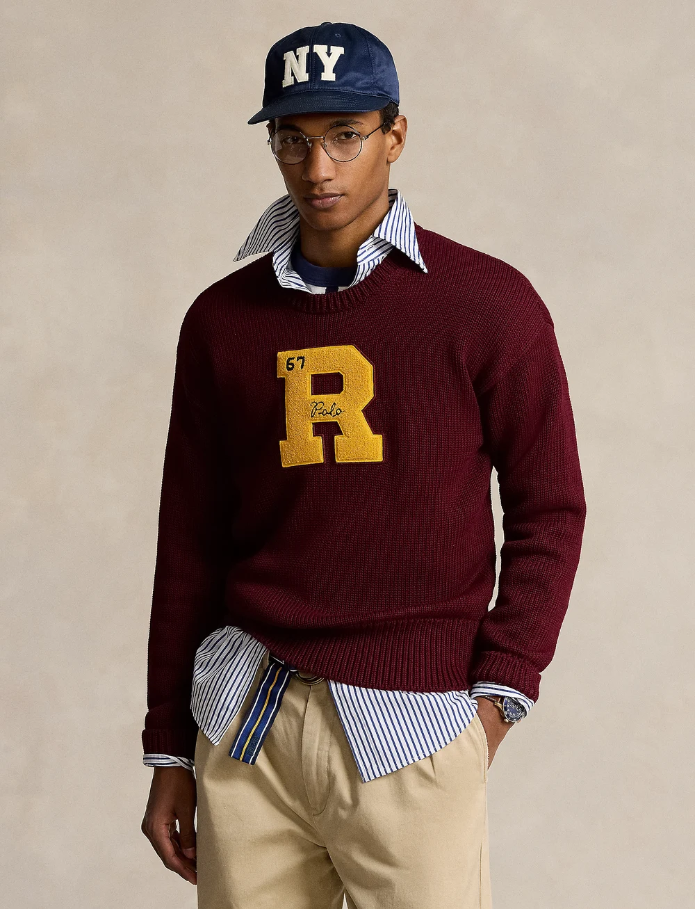 Polo Ralph Lauren Big Fit Cotton Letterman Sweater Knitted Round Necks Boozt