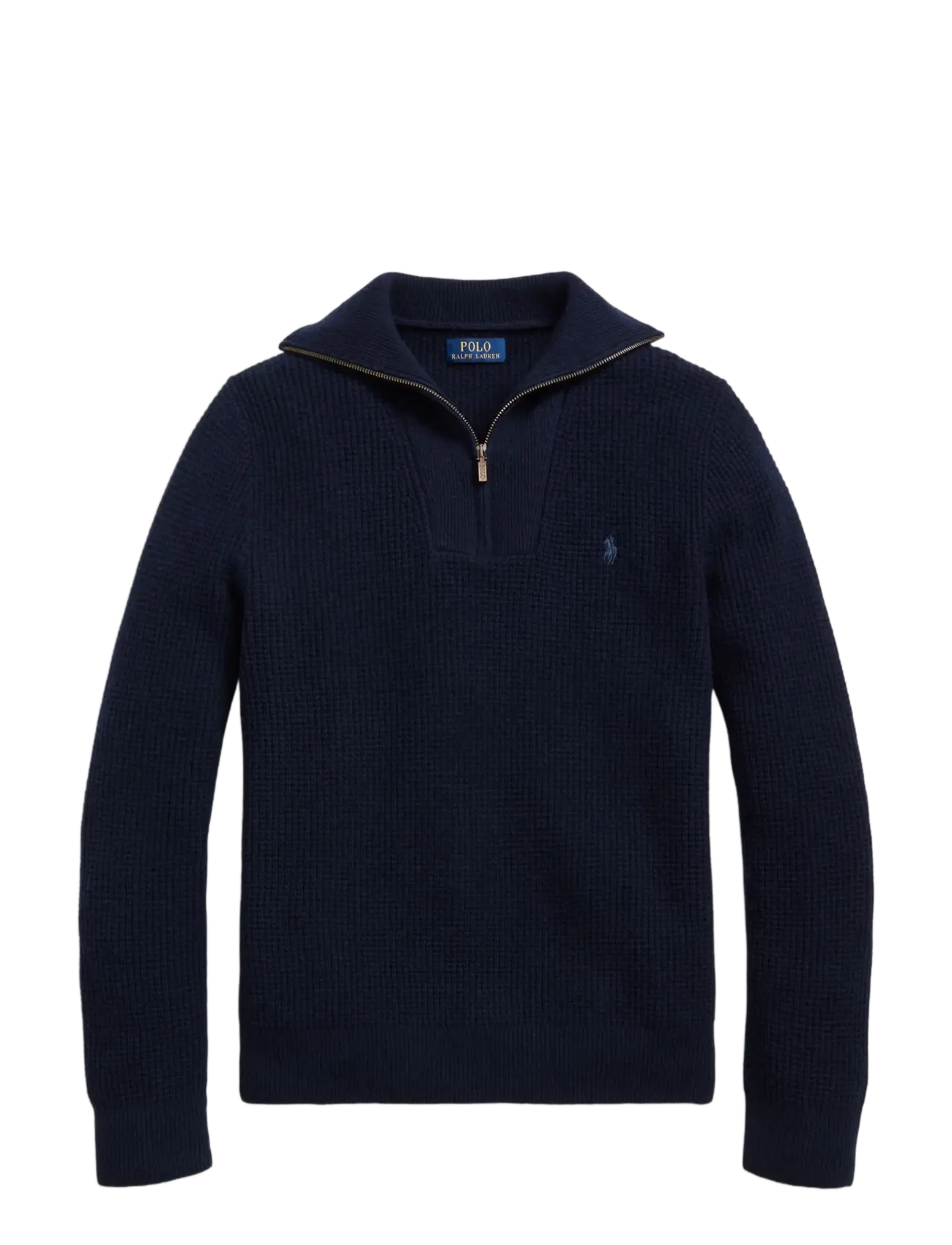 Waffle Wool-Cotton Quarter-Zip Sweater - HUNTER NAVY