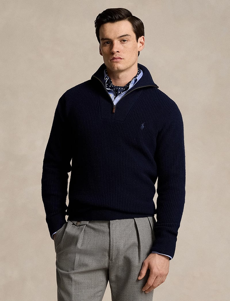 Polo Ralph Lauren - Waffle Wool-Cotton Quarter-Zip Sweater - hunter navy - 3