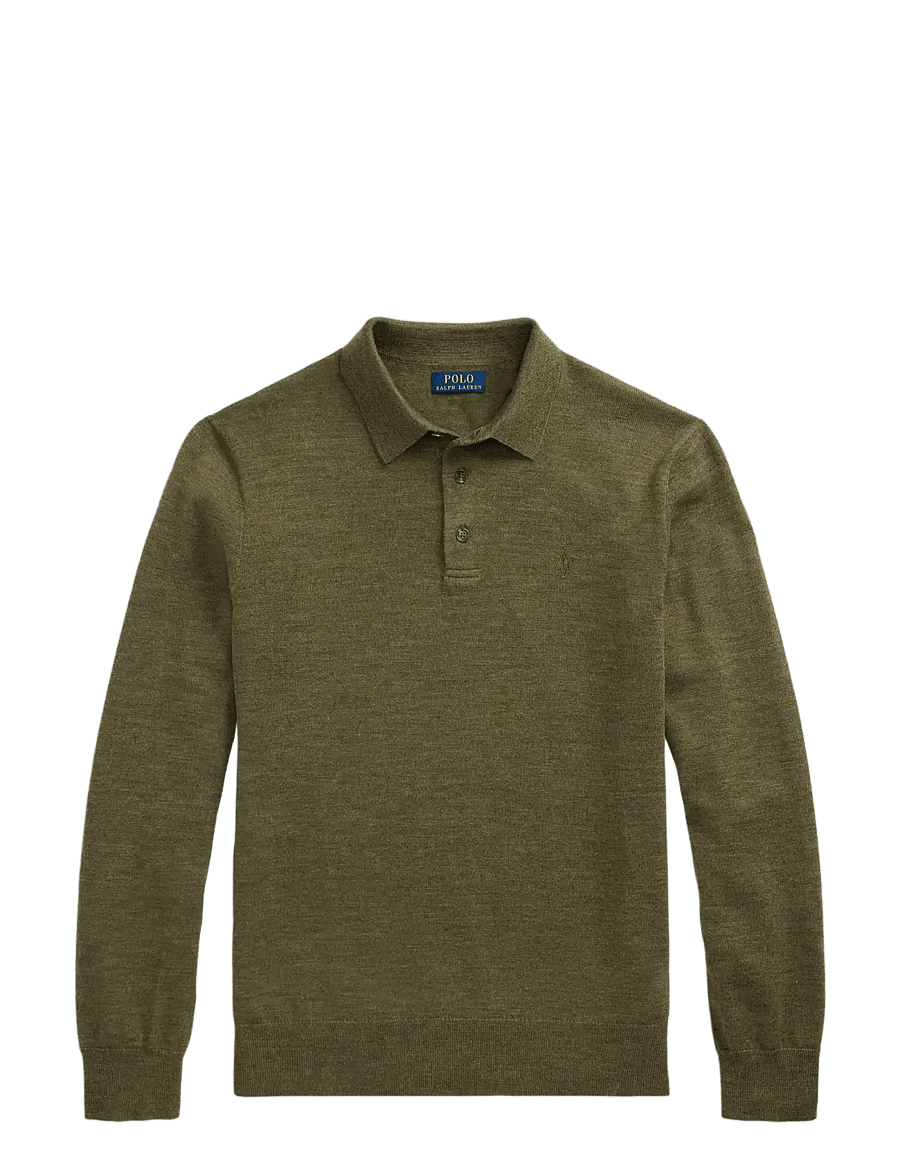Polo Ralph Lauren - Washable Wool Polo-Collar Sweater - poloer i strik med lange ærmer - cargo olive heath - 1