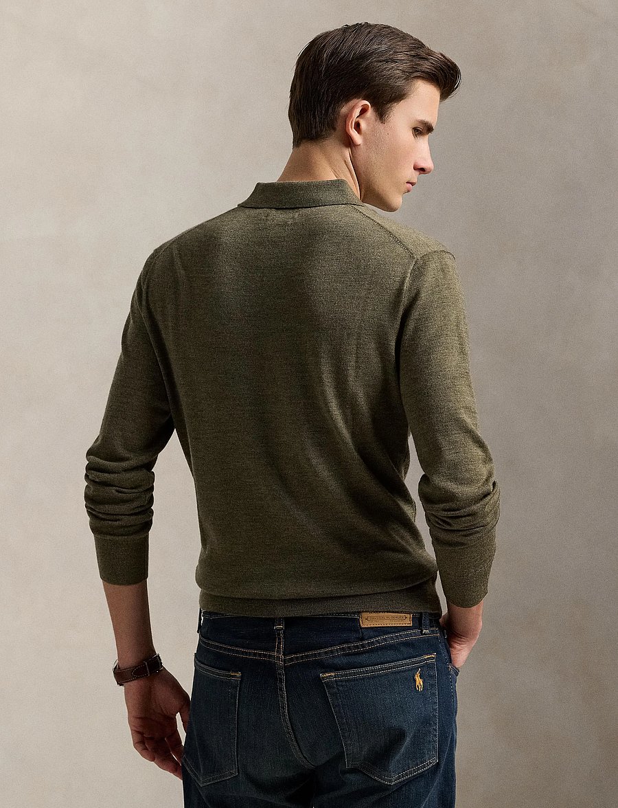 Polo Ralph Lauren - Washable Wool Polo-Collar Sweater - poloer i strik med lange ærmer - cargo olive heath - 2