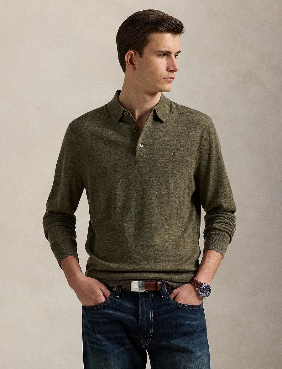 Polo Ralph Lauren - Washable Wool Polo-Collar Sweater - poloer i strik med lange ærmer - cargo olive heath - 3