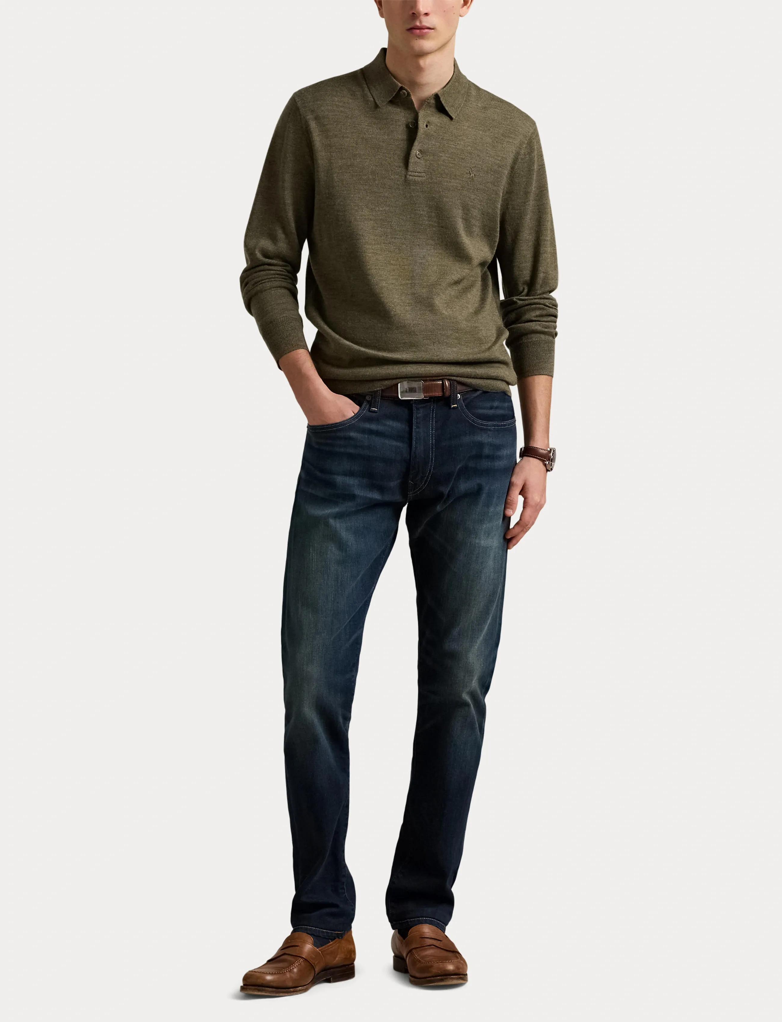 Polo Ralph Lauren - Washable Wool Polo-Collar Sweater - poloer i strik med lange ærmer - cargo olive heath - 4
