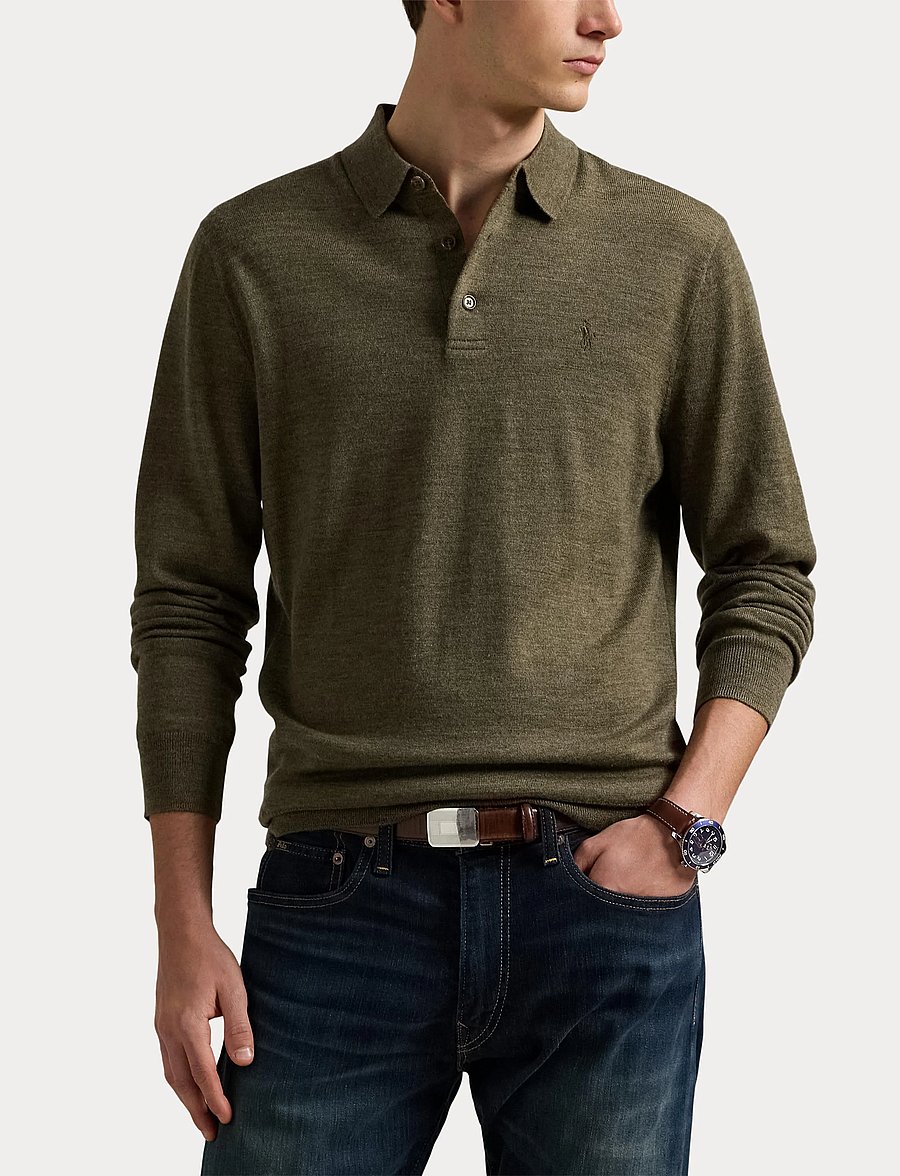 Polo Ralph Lauren - Washable Wool Polo-Collar Sweater - poloer i strik med lange ærmer - cargo olive heath - 5