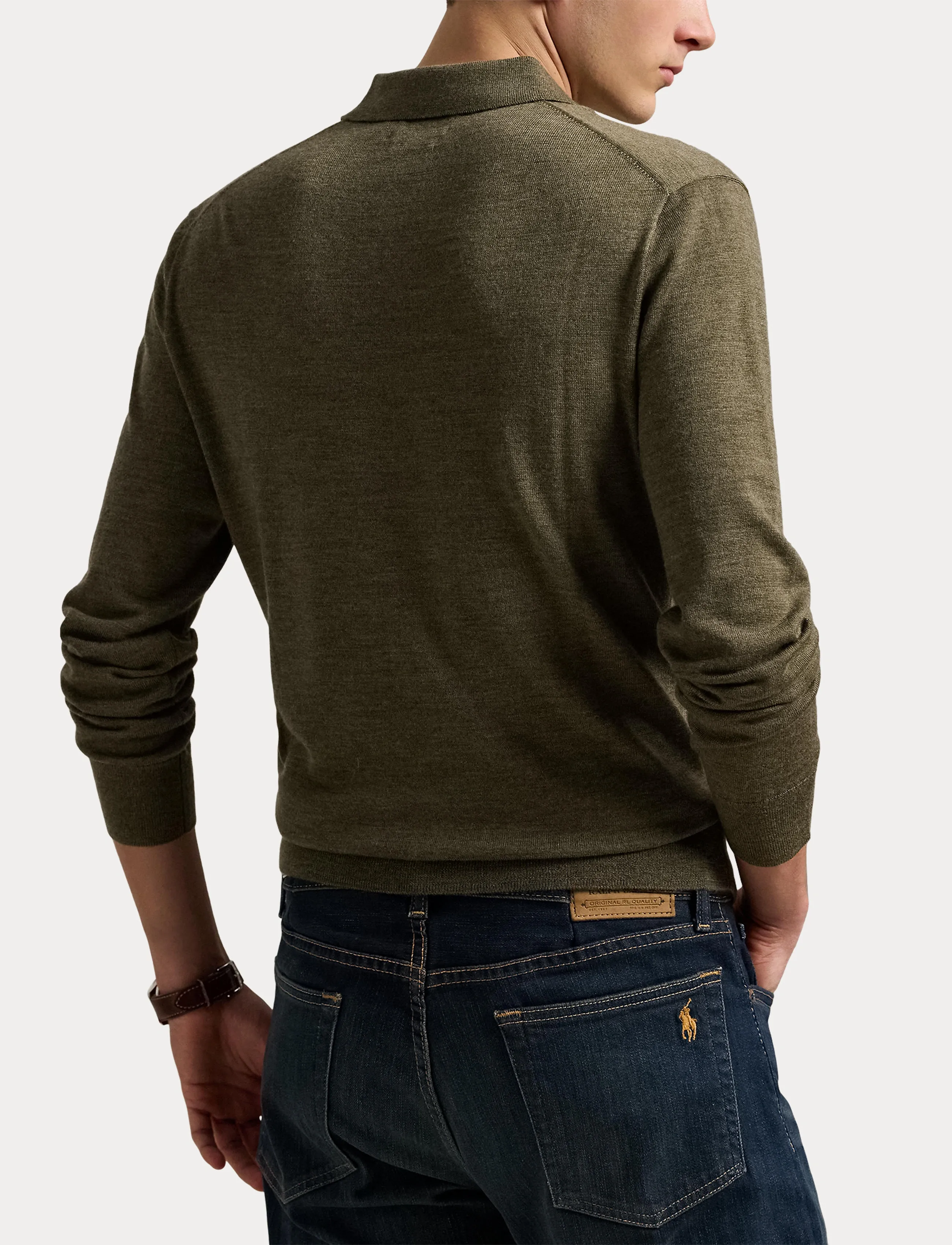 Polo Ralph Lauren Wool Polo-Collar Sweater - For Him - CARGO OLIVE HEATH / khaki/green