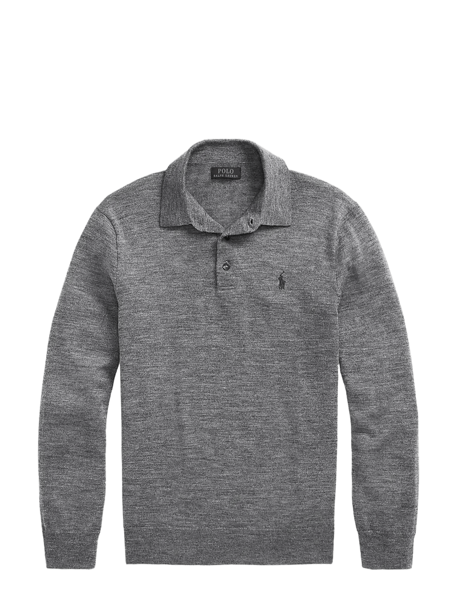 Polo Ralph Lauren - Washable Wool Polo-Collar Sweater - långärmade stickade pikétröjor - fawn grey heather - 1