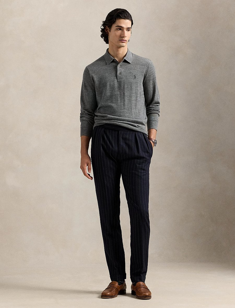 Polo Ralph Lauren - Washable Wool Polo-Collar Sweater - långärmade stickade pikétröjor - fawn grey heather - 0