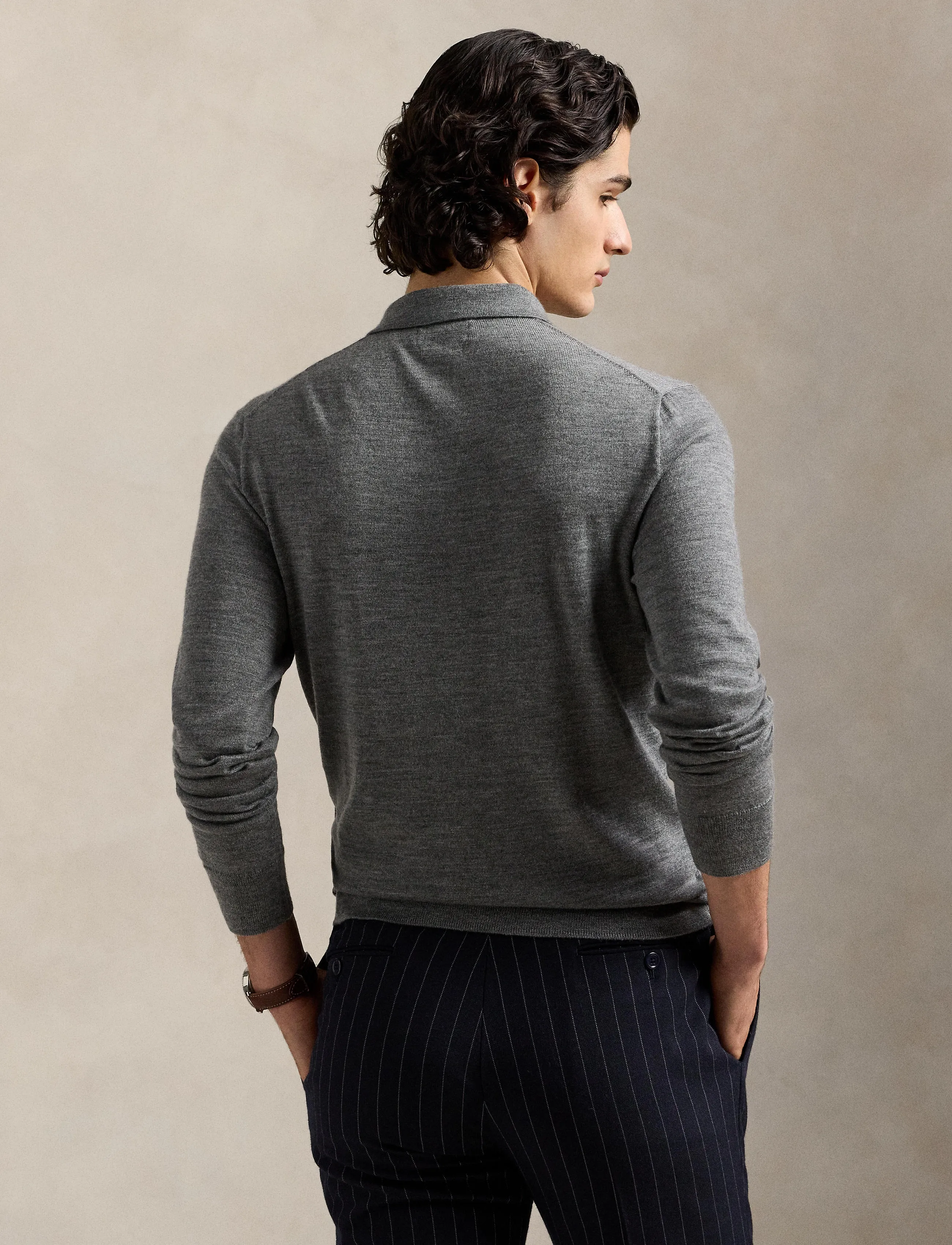 Polo Ralph Lauren - Washable Wool Polo-Collar Sweater - långärmade stickade pikétröjor - fawn grey heather - 2