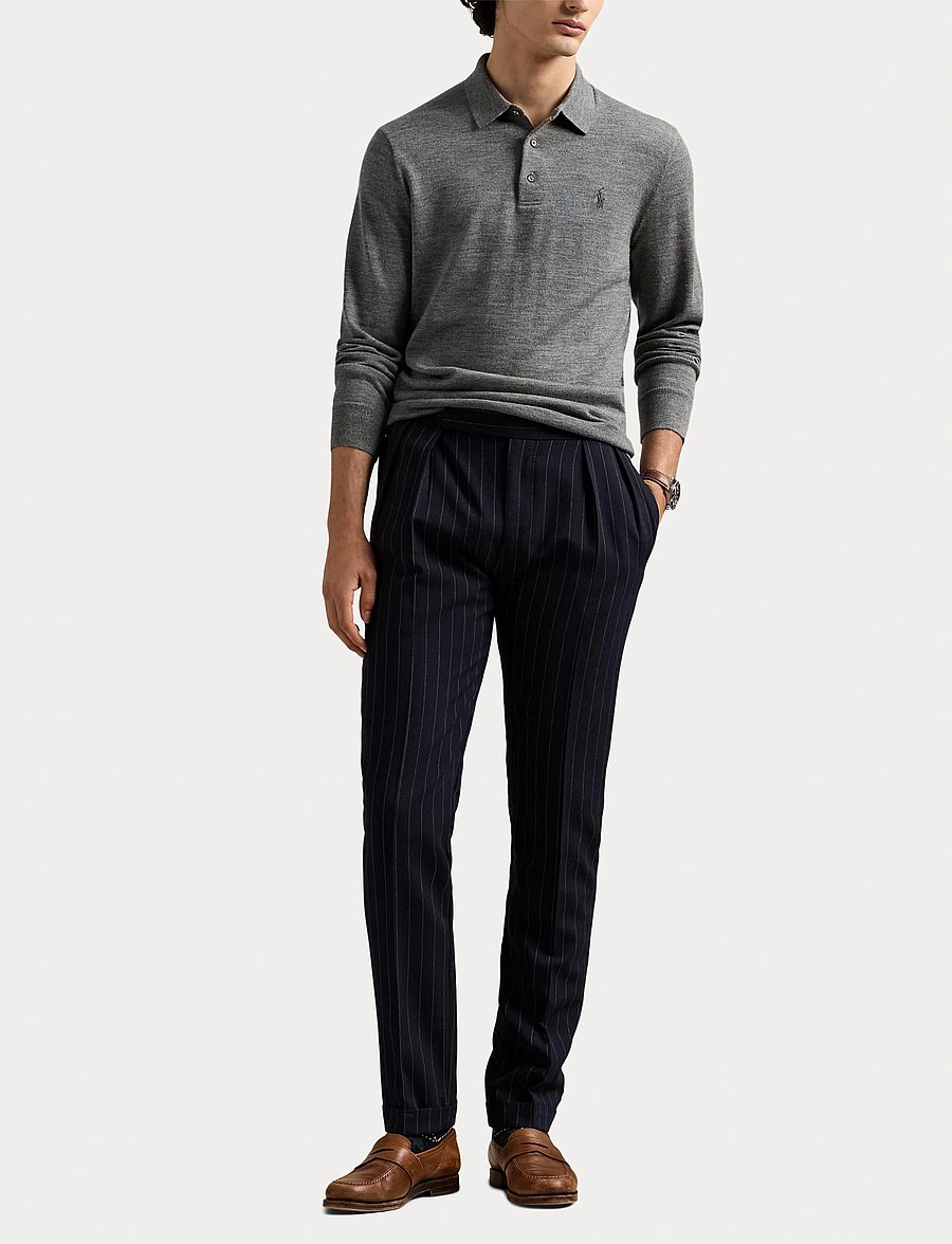 Polo Ralph Lauren - Washable Wool Polo-Collar Sweater - långärmade stickade pikétröjor - fawn grey heather - 4