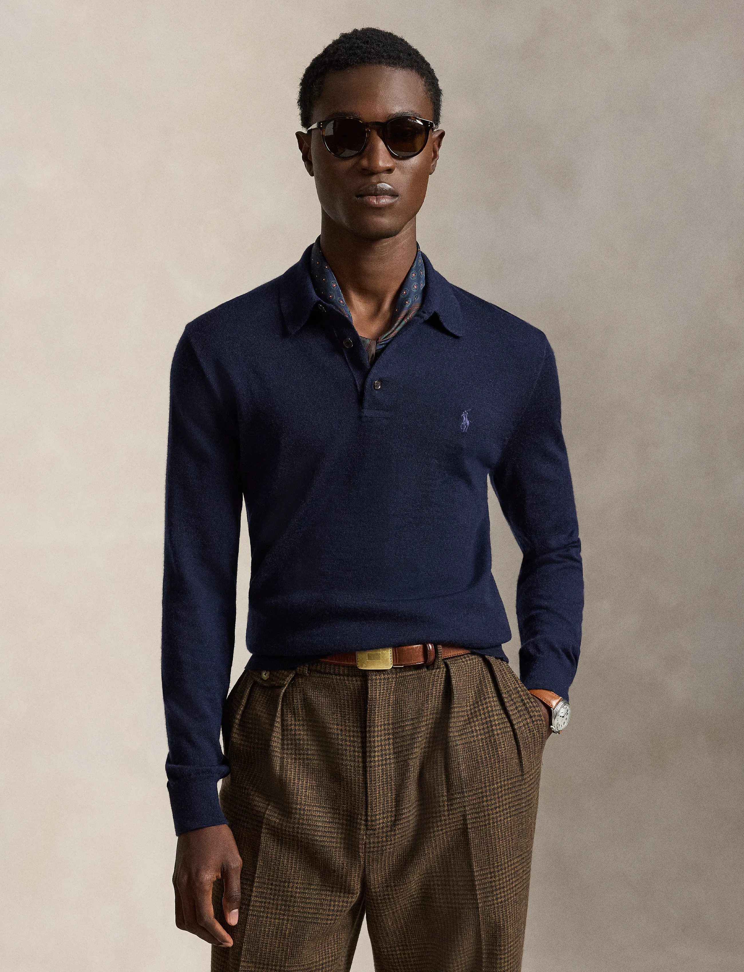 Polo Ralph Lauren Washable Wool Polo-Collar Sweater - Langärmelige Strick-Polohemden - HUNTER NAVY / navy