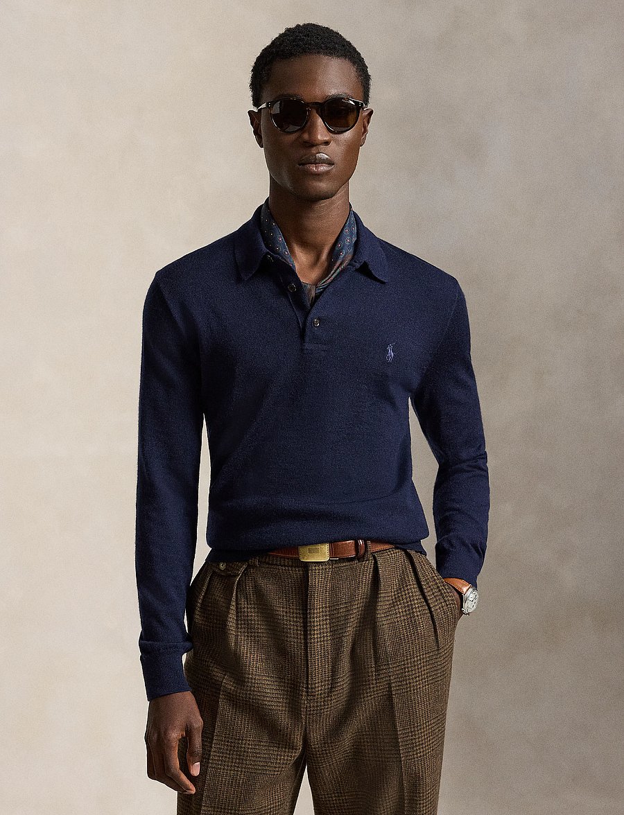 Polo Ralph Lauren - Washable Wool Polo-Collar Sweater - langärmelige strick-polohemden - hunter navy - 0