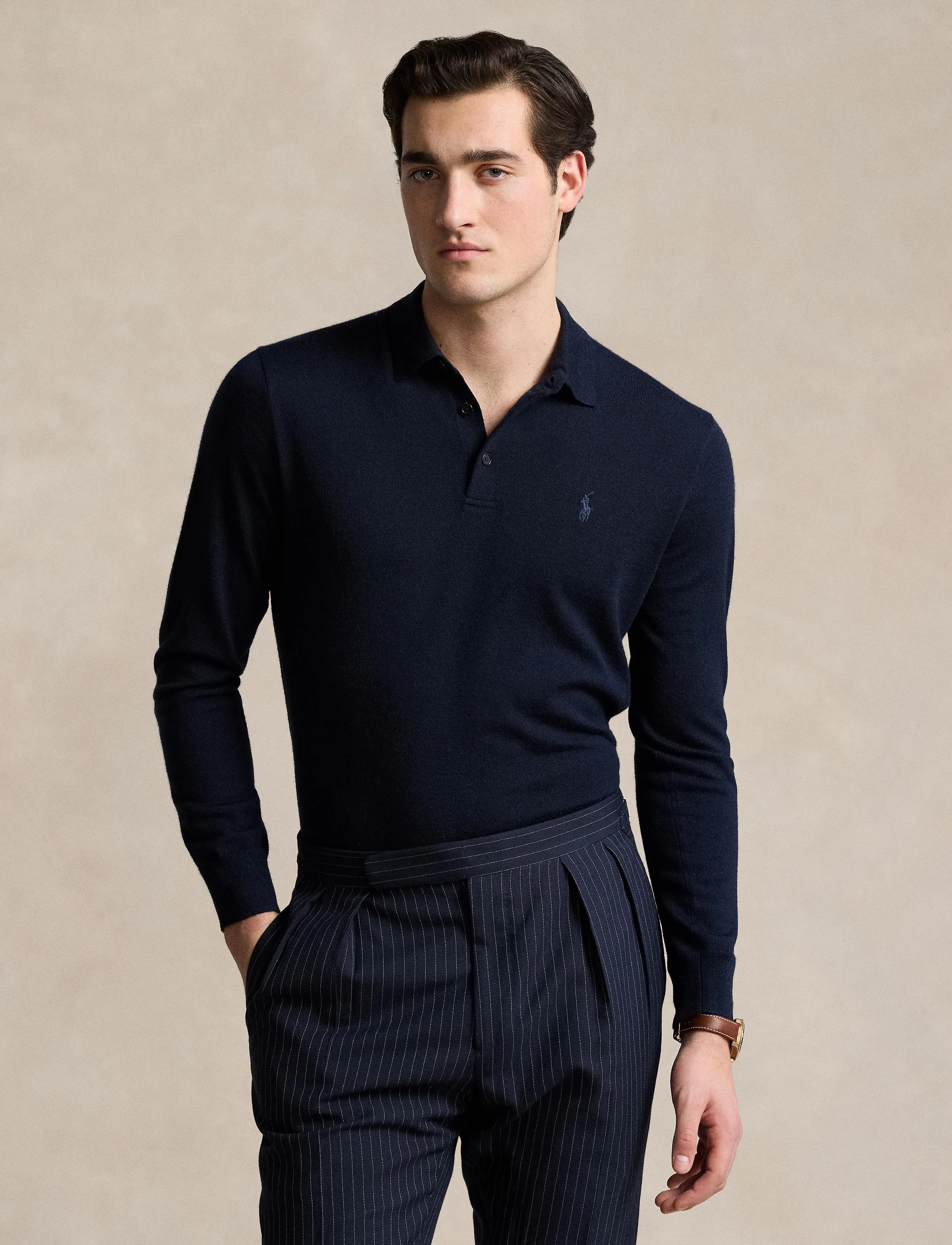 Polo Ralph Lauren - 2/30 MERINO WL RWS-LSL-PLO - langärmelige gestrickte polohemden - hunter navy - 3