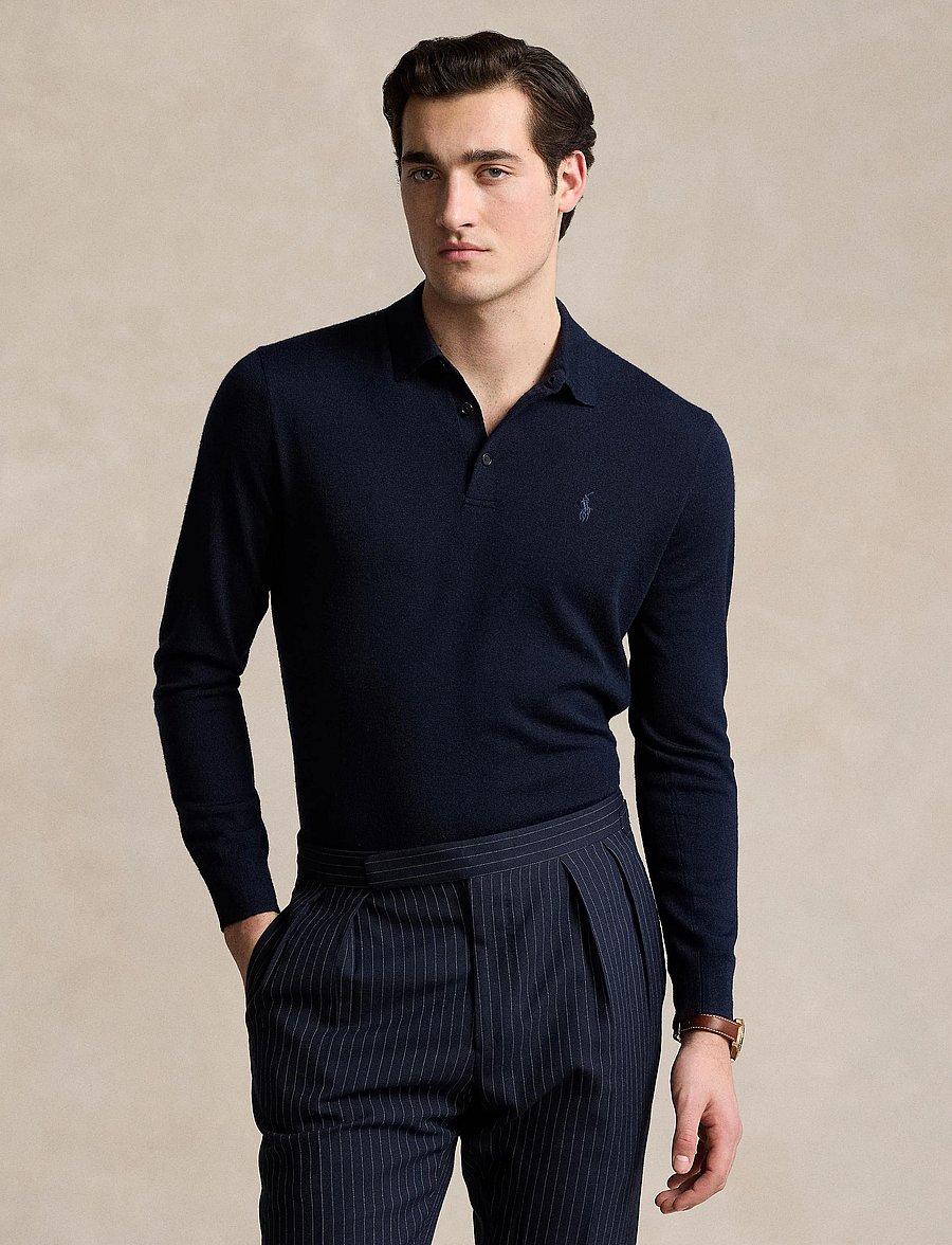 Polo Ralph Lauren - 2/30 MERINO WL RWS-LSL-PLO - langärmelige gestrickte polohemden - hunter navy - 3