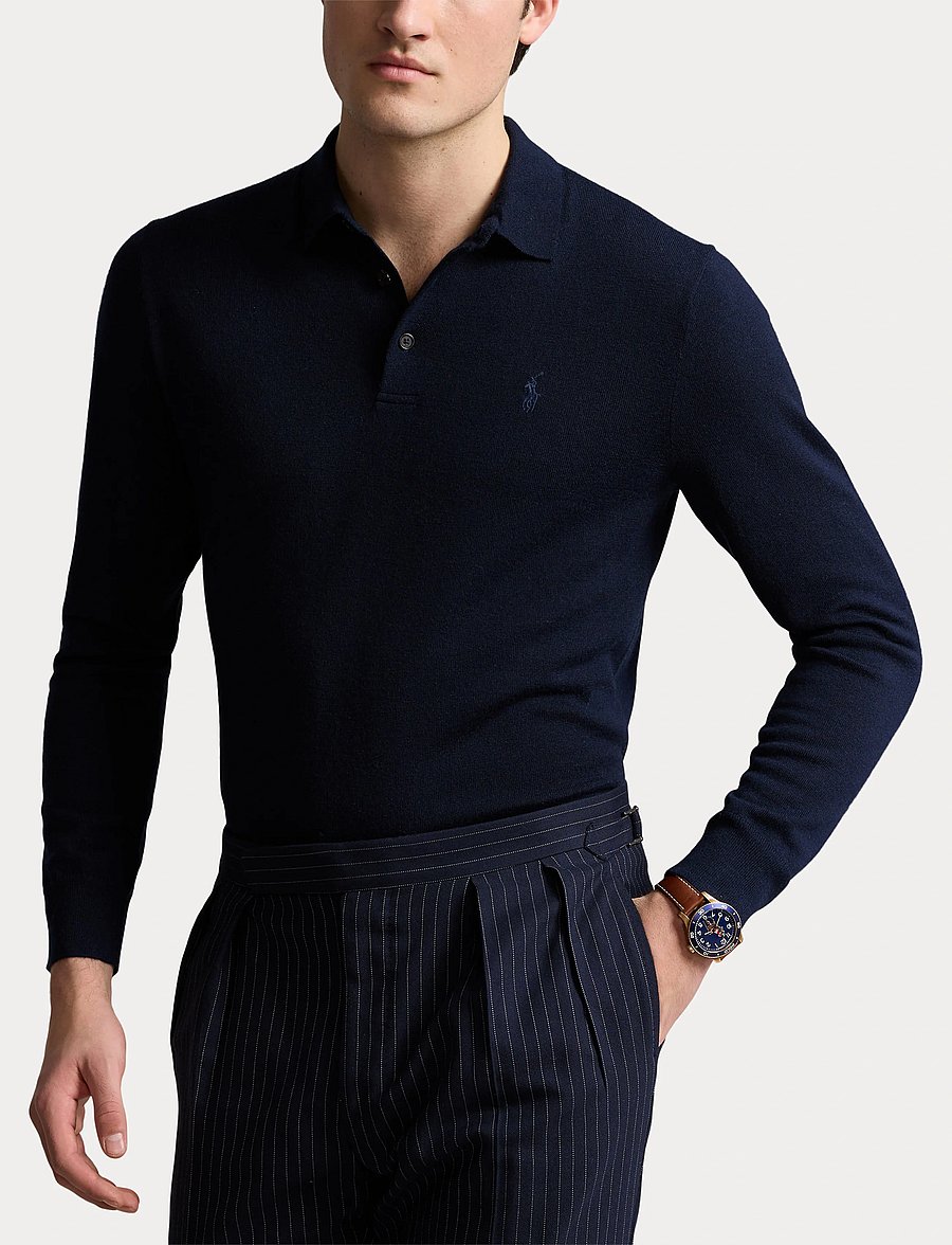 Polo Ralph Lauren - 2/30 MERINO WL RWS-LSL-PLO - langärmelige gestrickte polohemden - hunter navy - 5