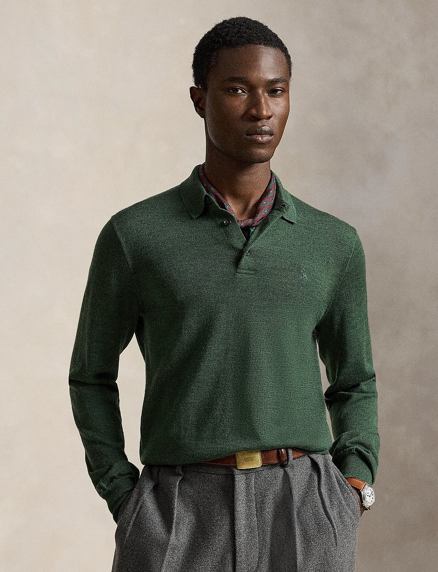 Polo Ralph Lauren - Washable Wool Polo-Collar Sweater - pikkade varrukatega kootud polod - lodgepole pine he - 0