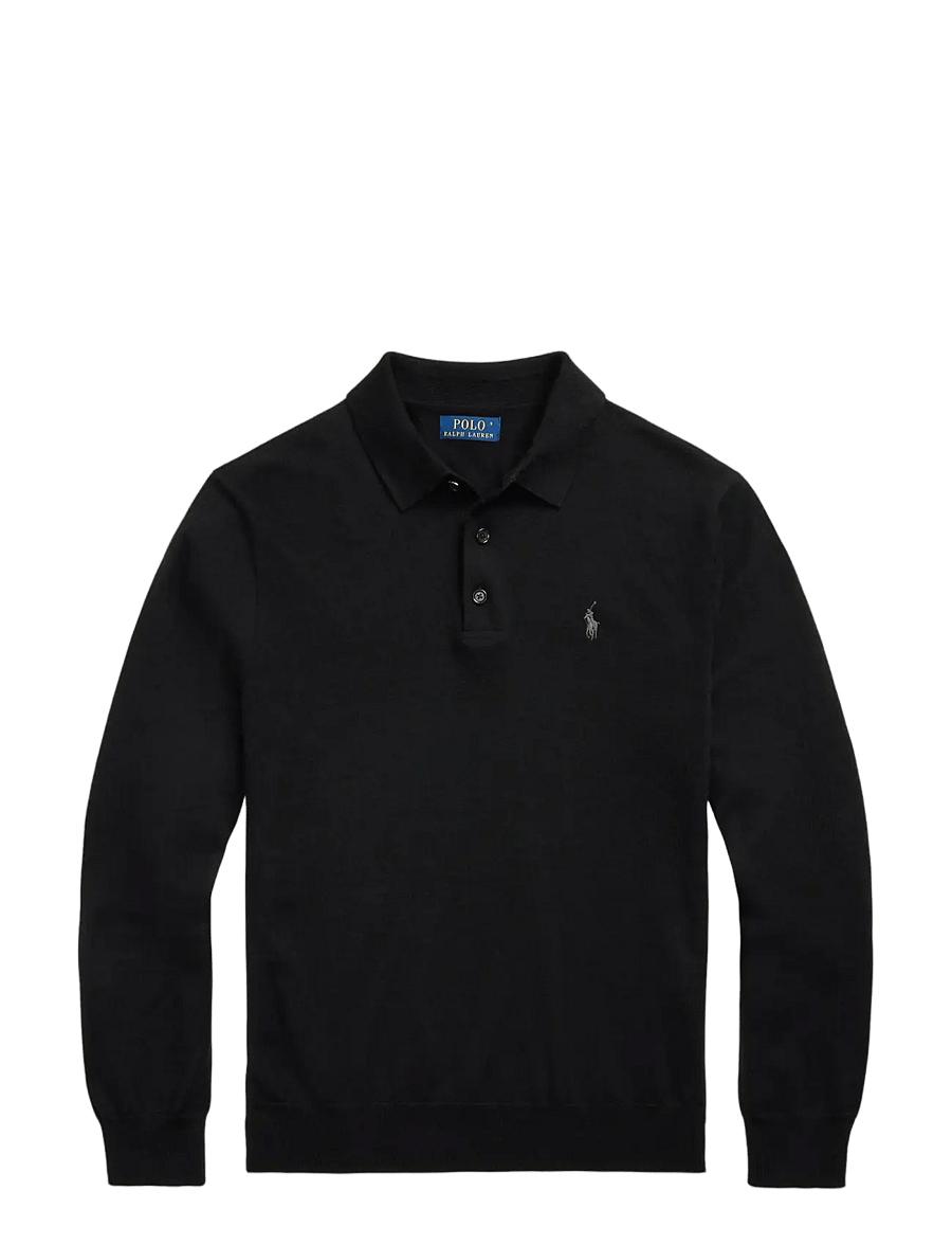 Polo Ralph Lauren - Washable Wool Polo-Collar Sweater - poloer i strik med lange ærmer - polo black - 1