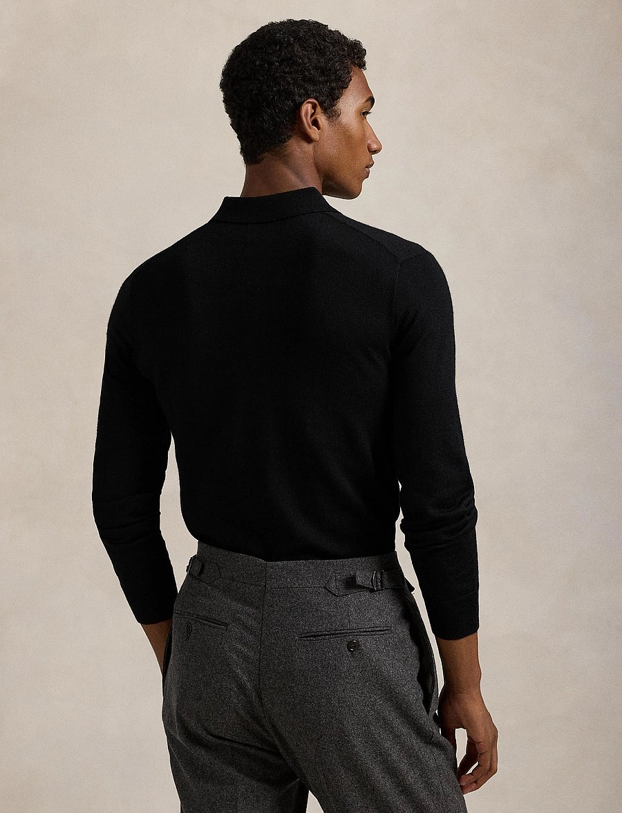 Polo Ralph Lauren - Washable Wool Polo-Collar Sweater - poloer i strik med lange ærmer - polo black - 2