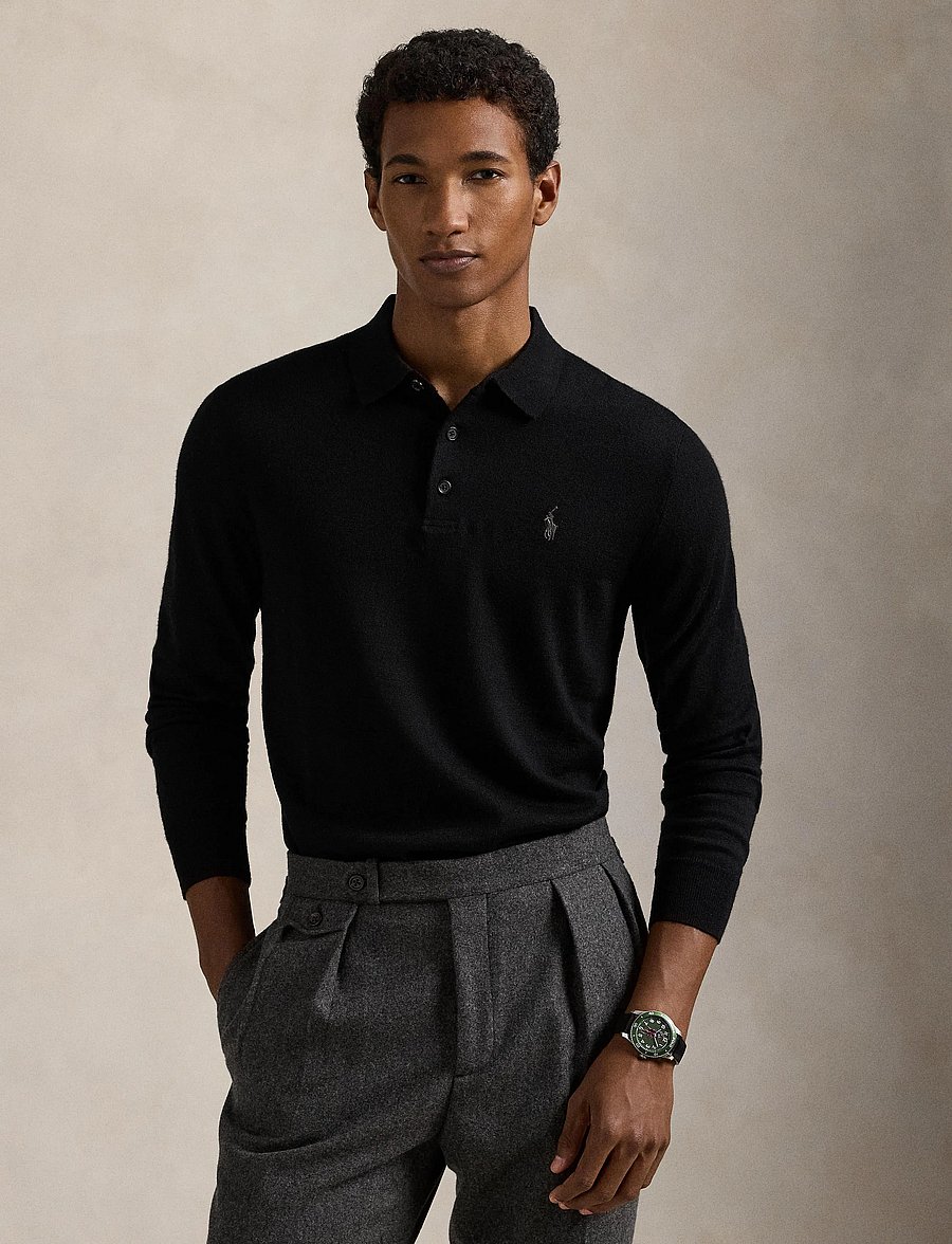 Polo Ralph Lauren - Washable Wool Polo-Collar Sweater - poloer i strik med lange ærmer - polo black - 3