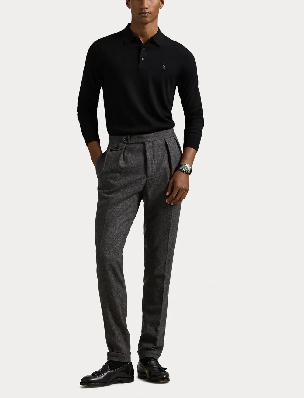 Polo Ralph Lauren - Wool Polo-Collar Sweater - gestrickte polohemden - polo black - 4