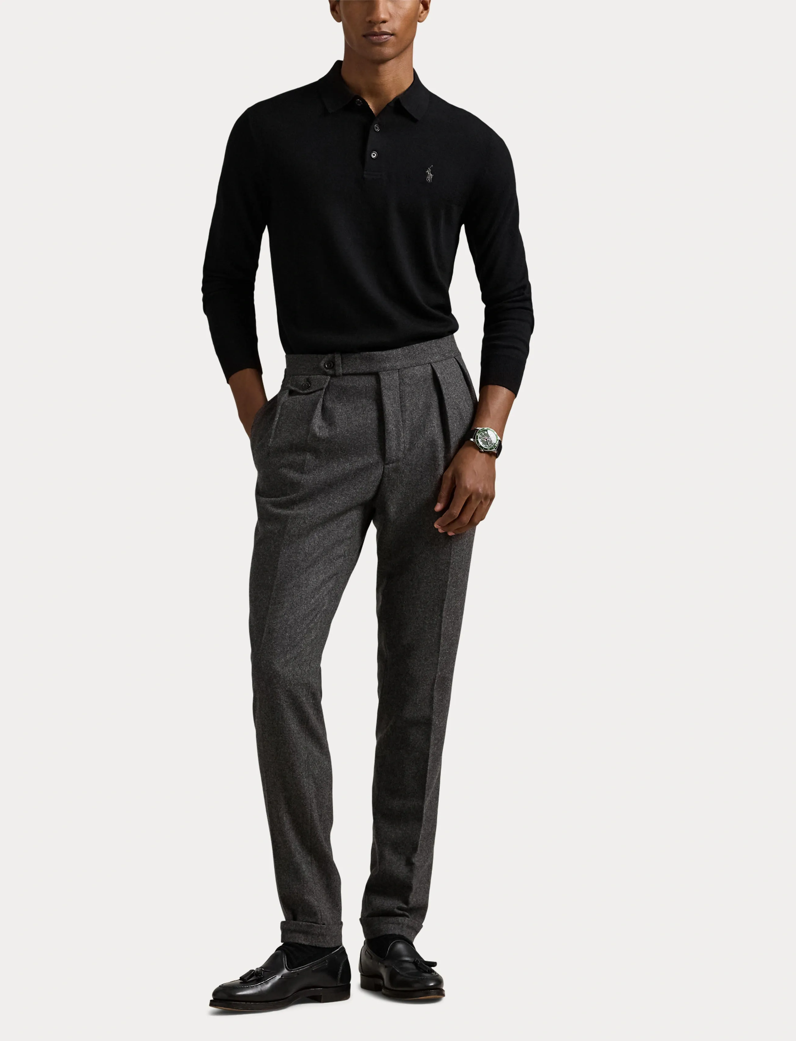 Polo Ralph Lauren - Washable Wool Polo-Collar Sweater - poloer i strik med lange ærmer - polo black - 4