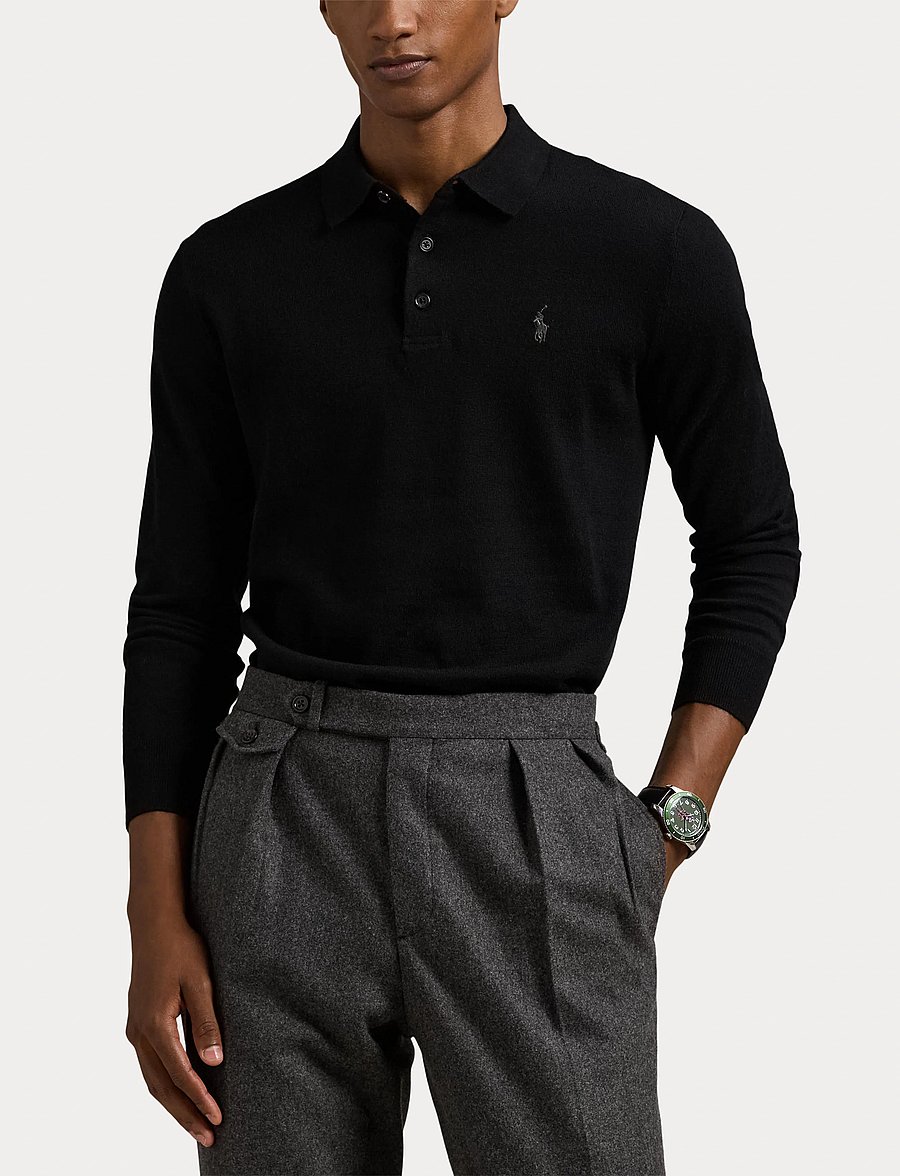 Polo Ralph Lauren - Washable Wool Polo-Collar Sweater - poloer i strik med lange ærmer - polo black - 5