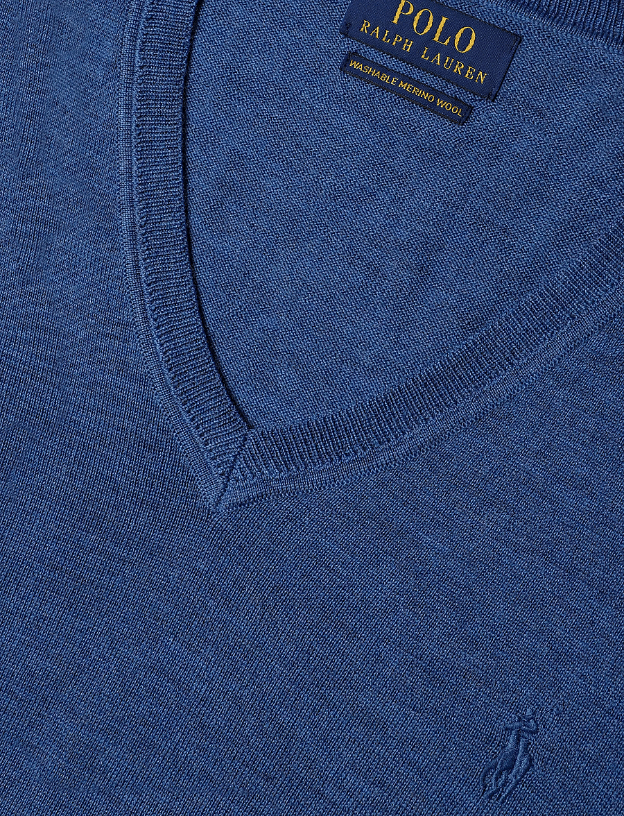 Polo Ralph Lauren - 2/30 MERINO WL RWS-LSL-PLO - v-ausschnitt - clarity blue heat - 2