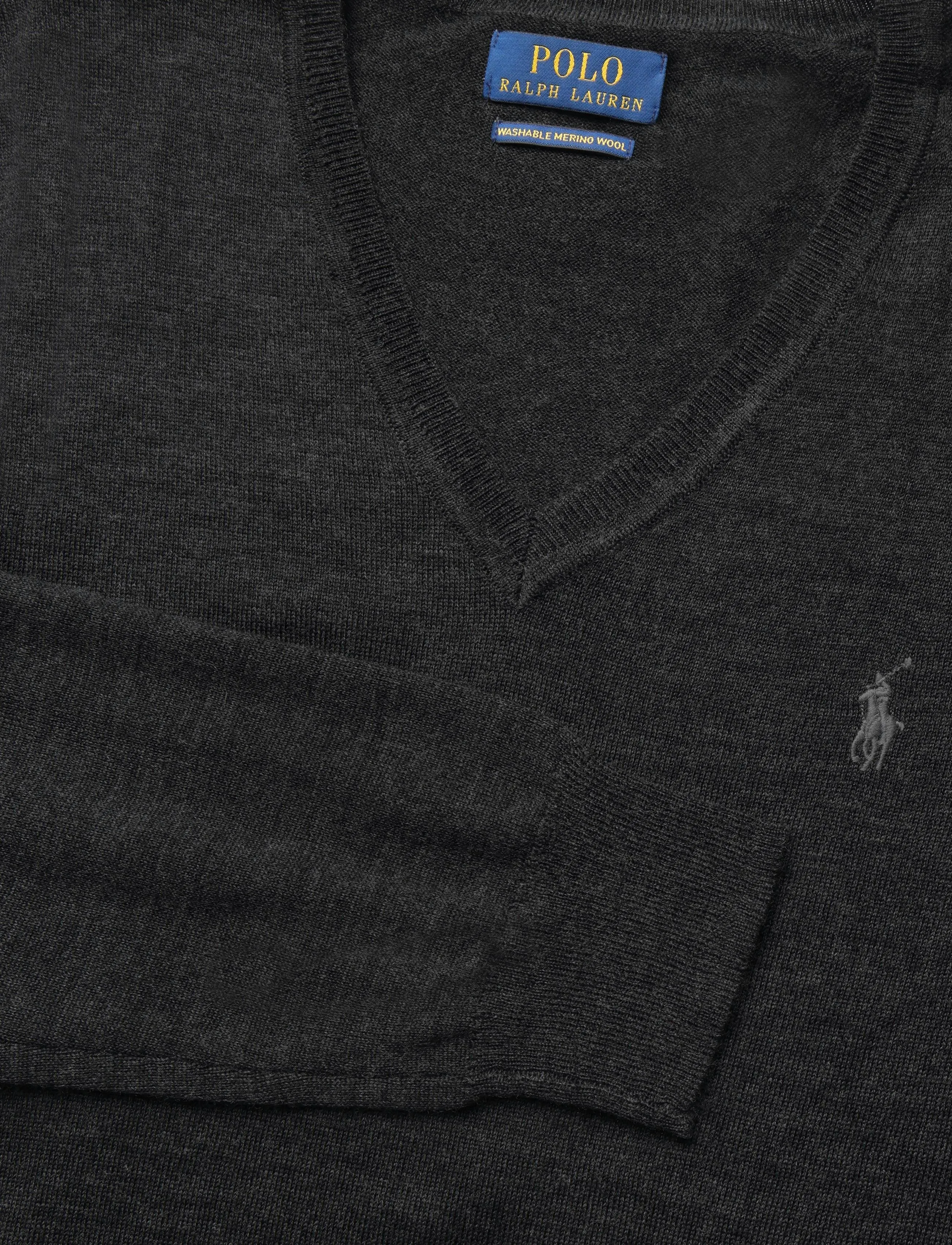 Polo Ralph Lauren - 2/30 MERINO WL RWS-LSL-PLO - v-ausschnitt - dark granite hthr - 2
