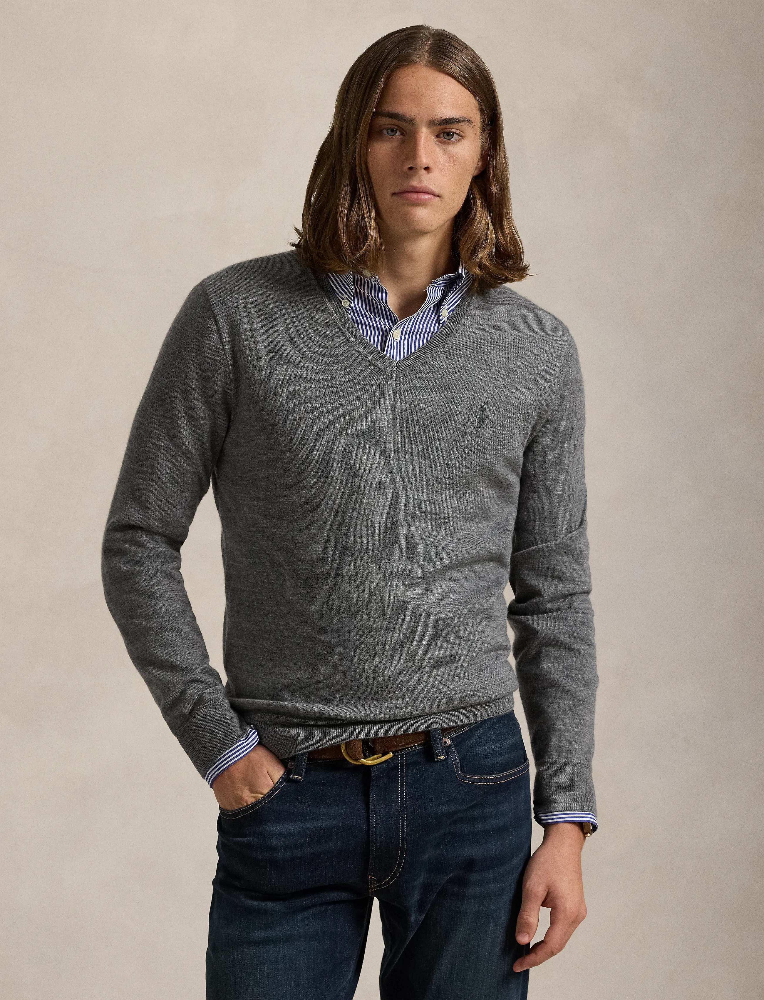 Polo Ralph Lauren - Washable Wool V-Neck Sweater - v-necks - fawn grey heather - 1