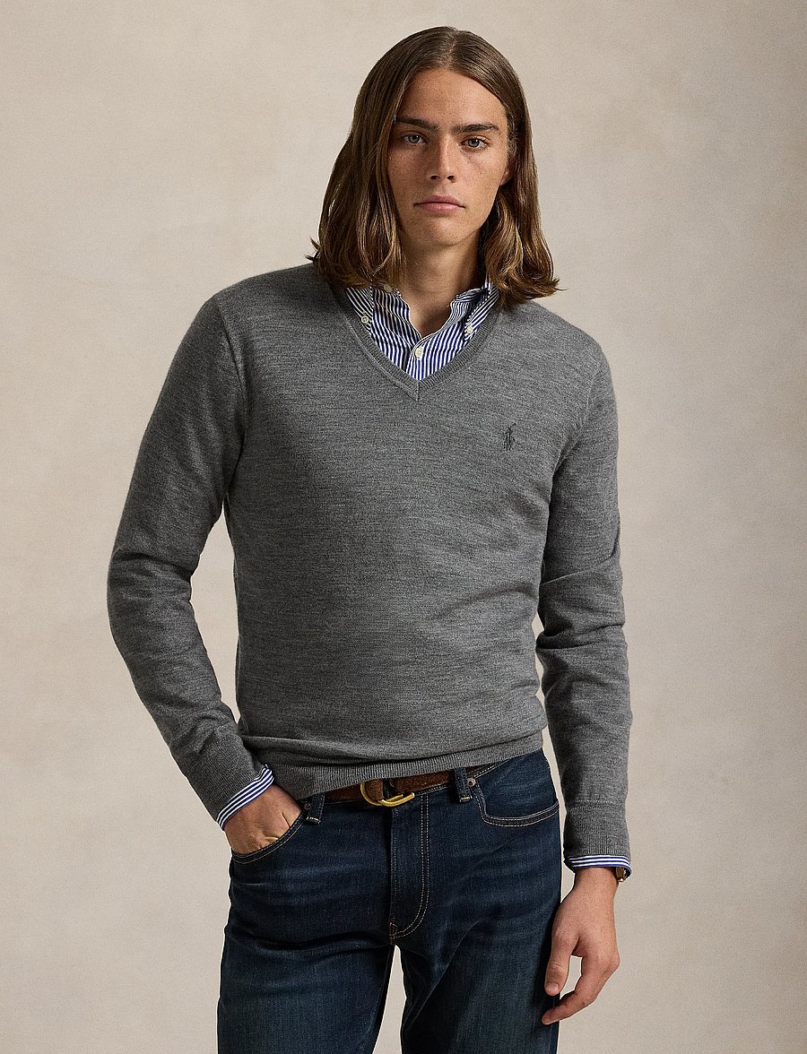 Polo Ralph Lauren - Washable Wool V-Neck Sweater - v-necks - fawn grey heather - 1