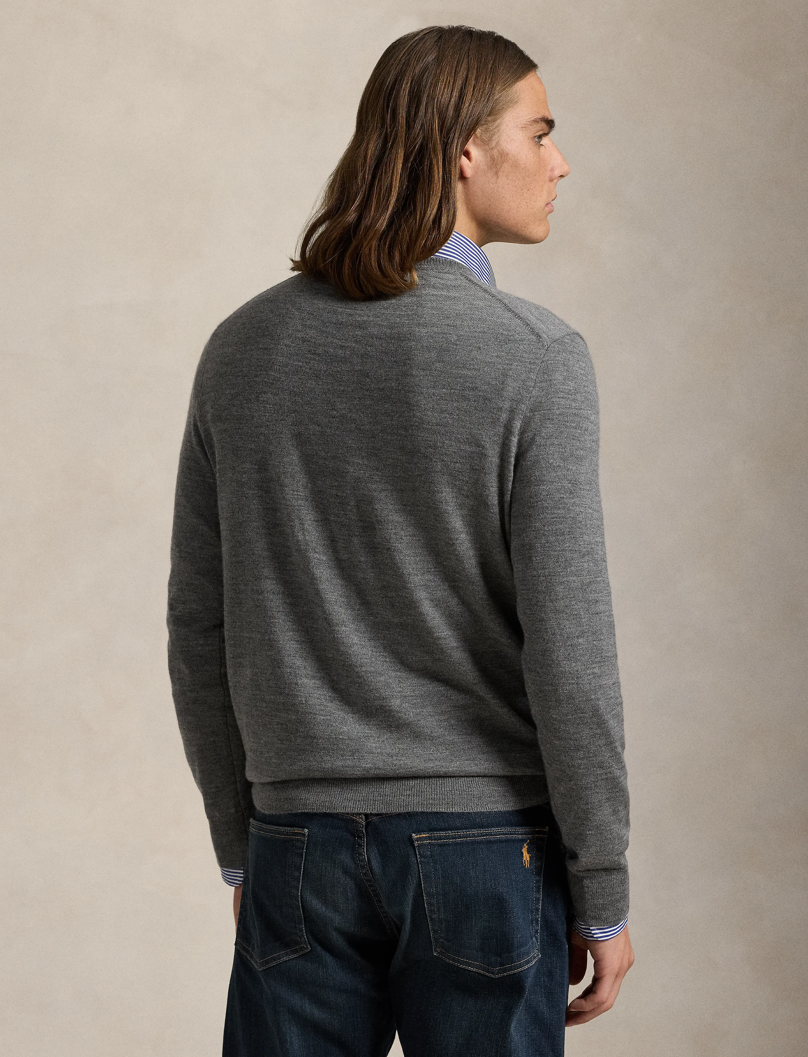 Polo Ralph Lauren - Washable Wool V-Neck Sweater - v-necks - fawn grey heather - 4