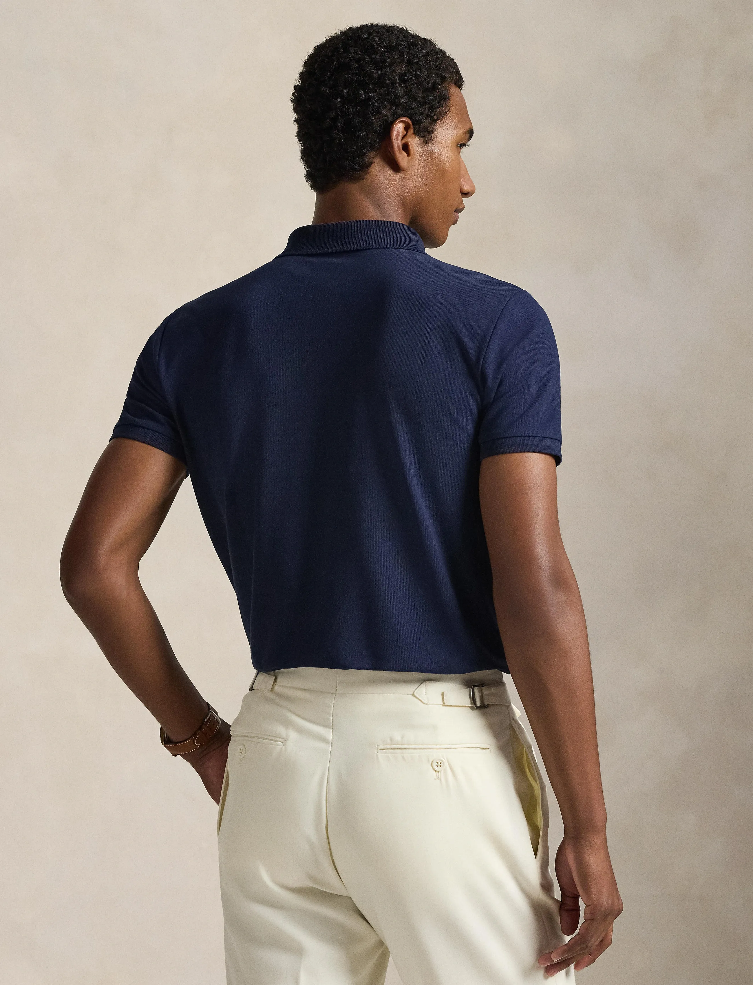 Stretchpique Custom Slim Fit polotröja i marinblå färg 3