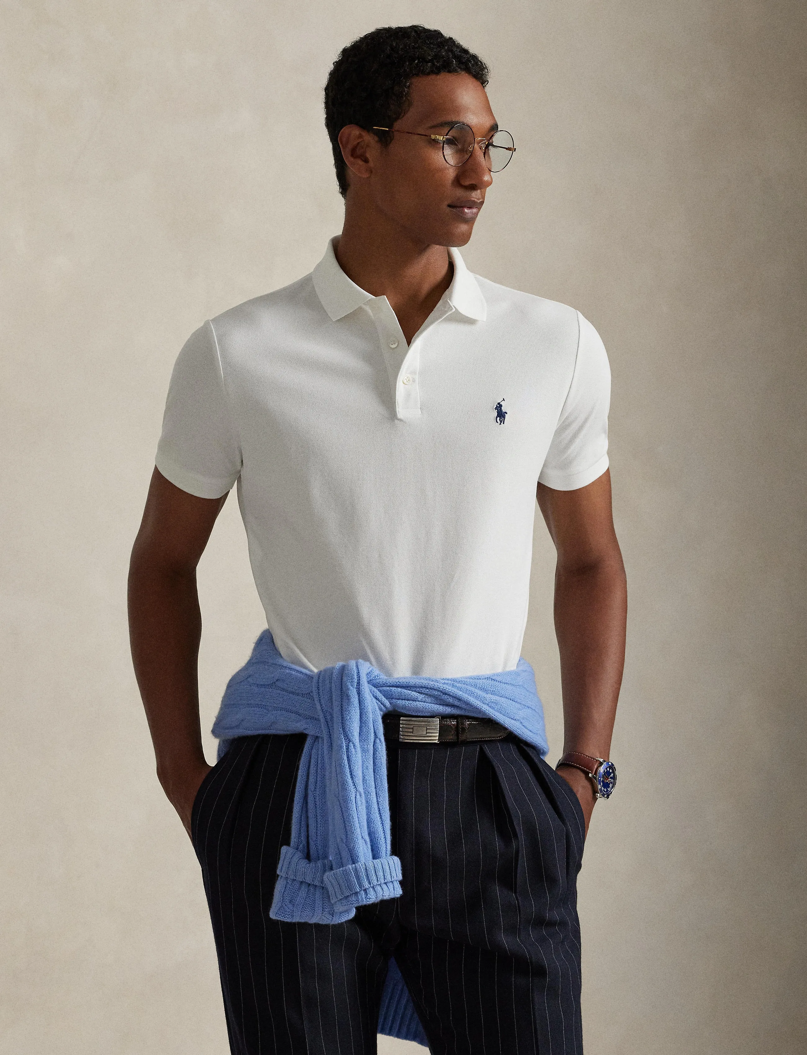 Polotröja i stretchpiké Custom Slim Fit 4