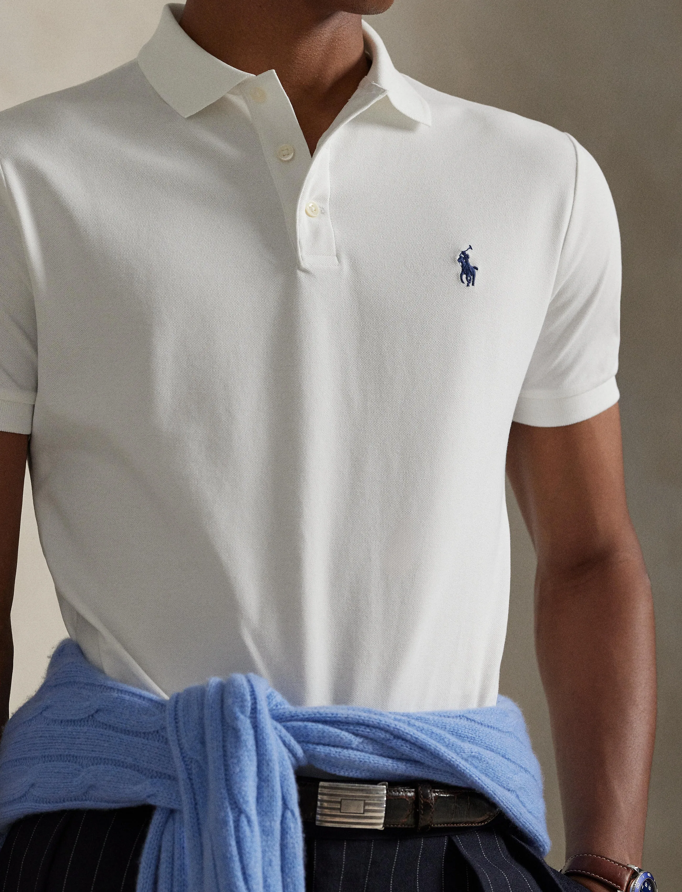 Polotröja i stretchpiké Custom Slim Fit 8