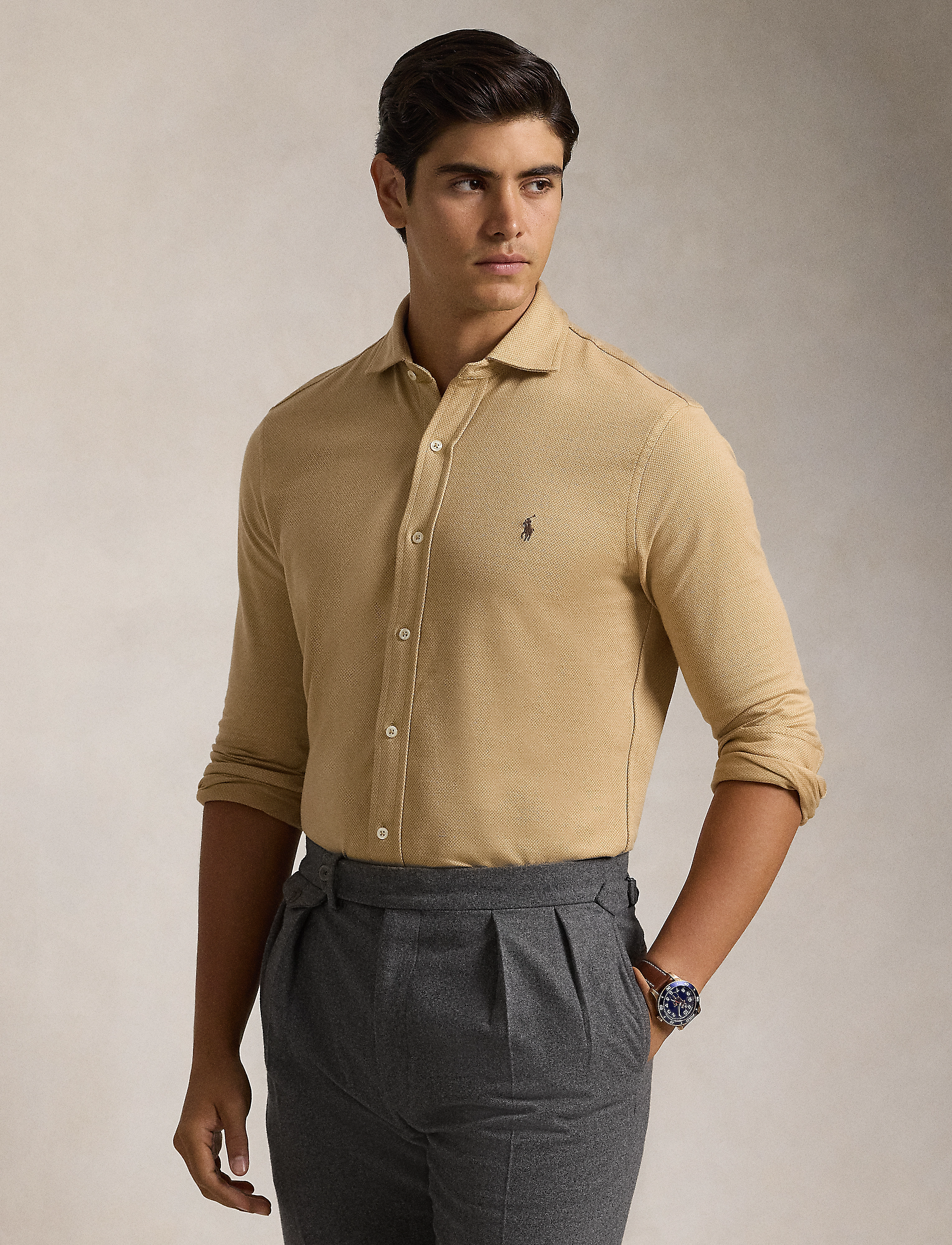 Polo Ralph Lauren 55/2 JERSEY-LSL-SPS - Skjorter - DARK BEIGE/SAND D / beige